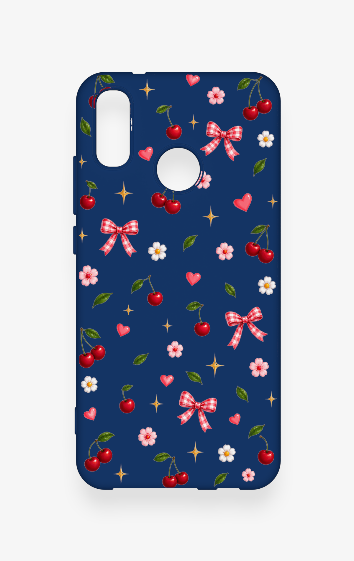 Huawei P20 Lite Uyumlu Çiçek Kiraz Fiyonk Desenli Silikon Kılıf