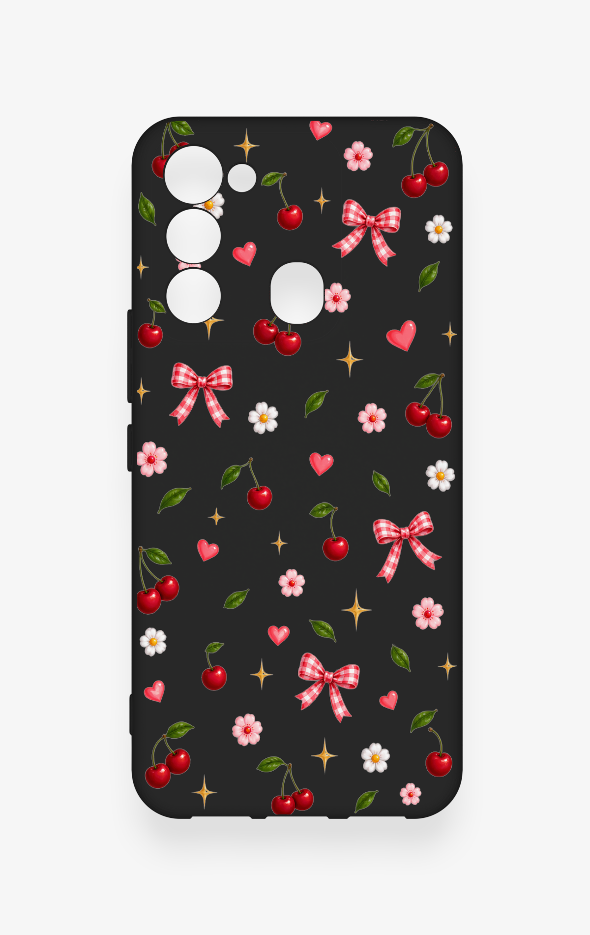 Tecno Spark 8C Uyumlu Papatya Kiraz Fiyonk Desenli Silikon Kılıf