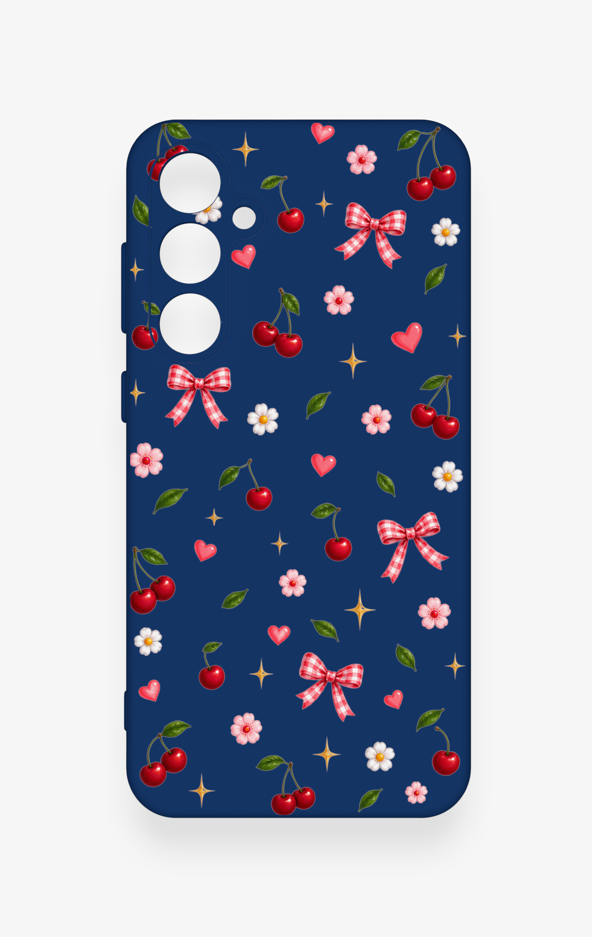 Samsung S23Fe Uyumlu Çiçek Kiraz Fiyonk Desenli Silikon Kılıf
