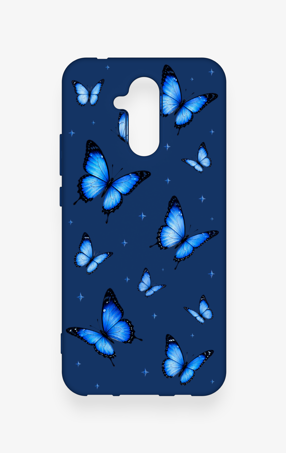 Huawei Mate 20 Lite Uyumlu Parlak Mavi Kelebek Desenli Silikon Kılıf