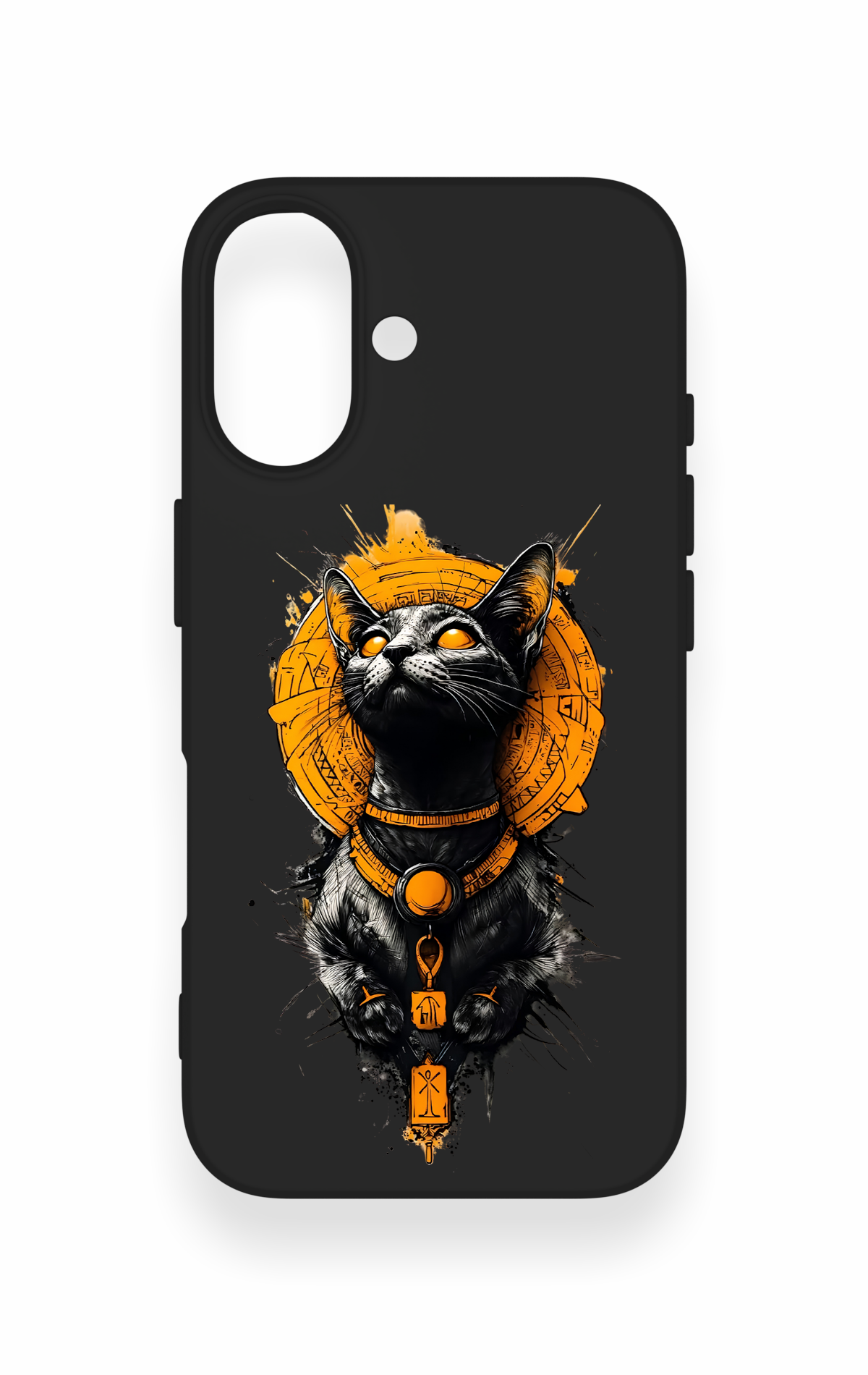 iPhone 16 Uyumlu Mısırlı Kedi Tanrısı Desenli Silikon Kılıf