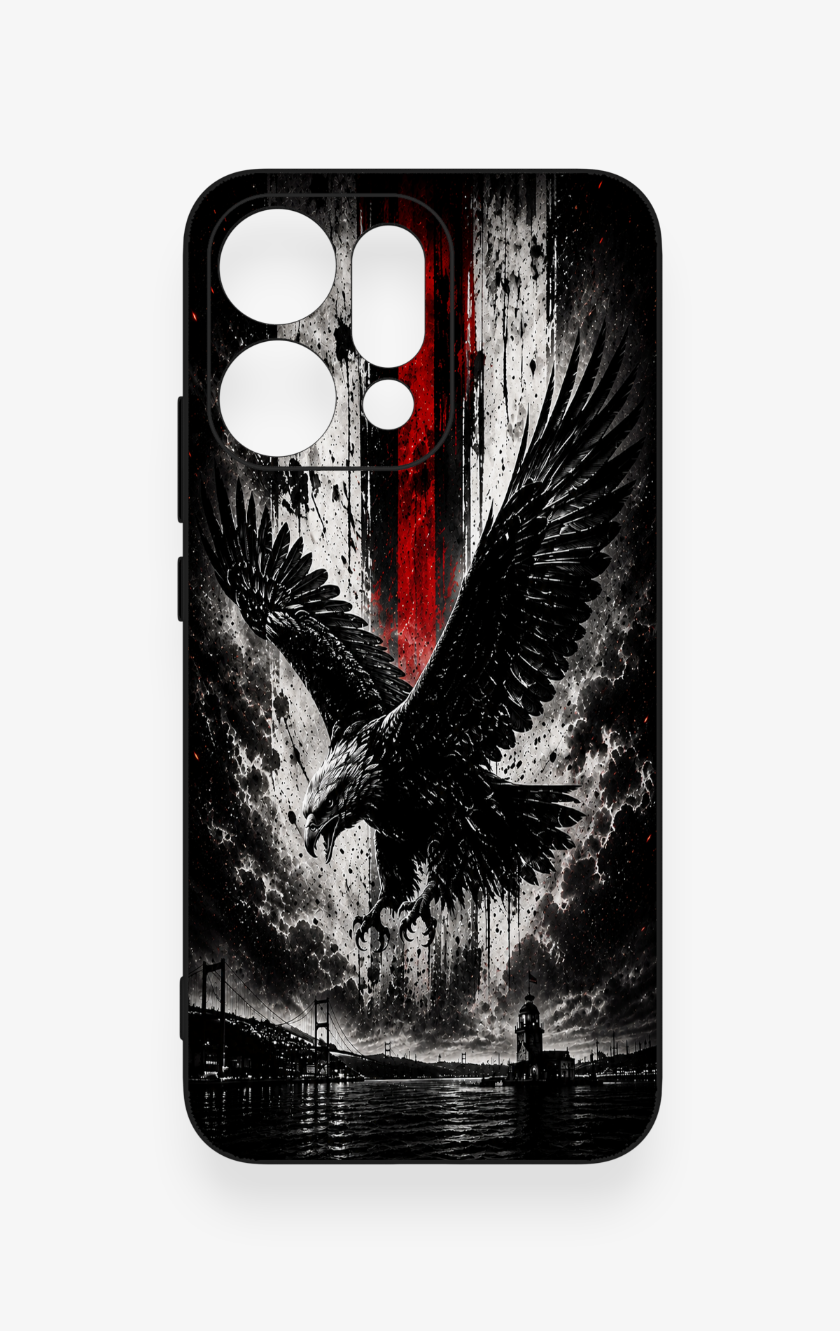 Oppo Reno 14 Uyumlu Kara Kartal Desenli Silikon Kılıf