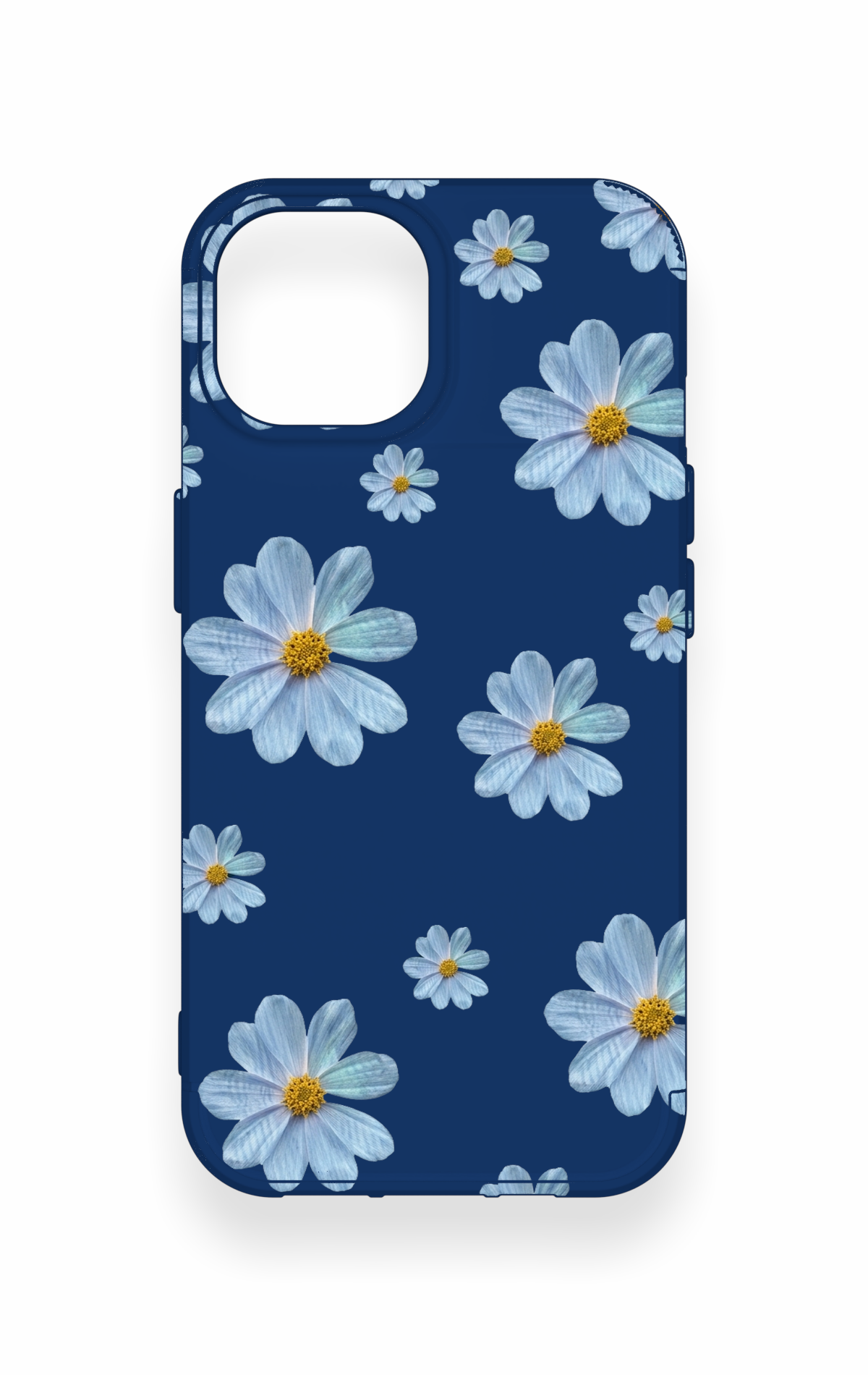 iPhone 15 Uyumlu Mavi Papatya Desenli Silikon Kılıf