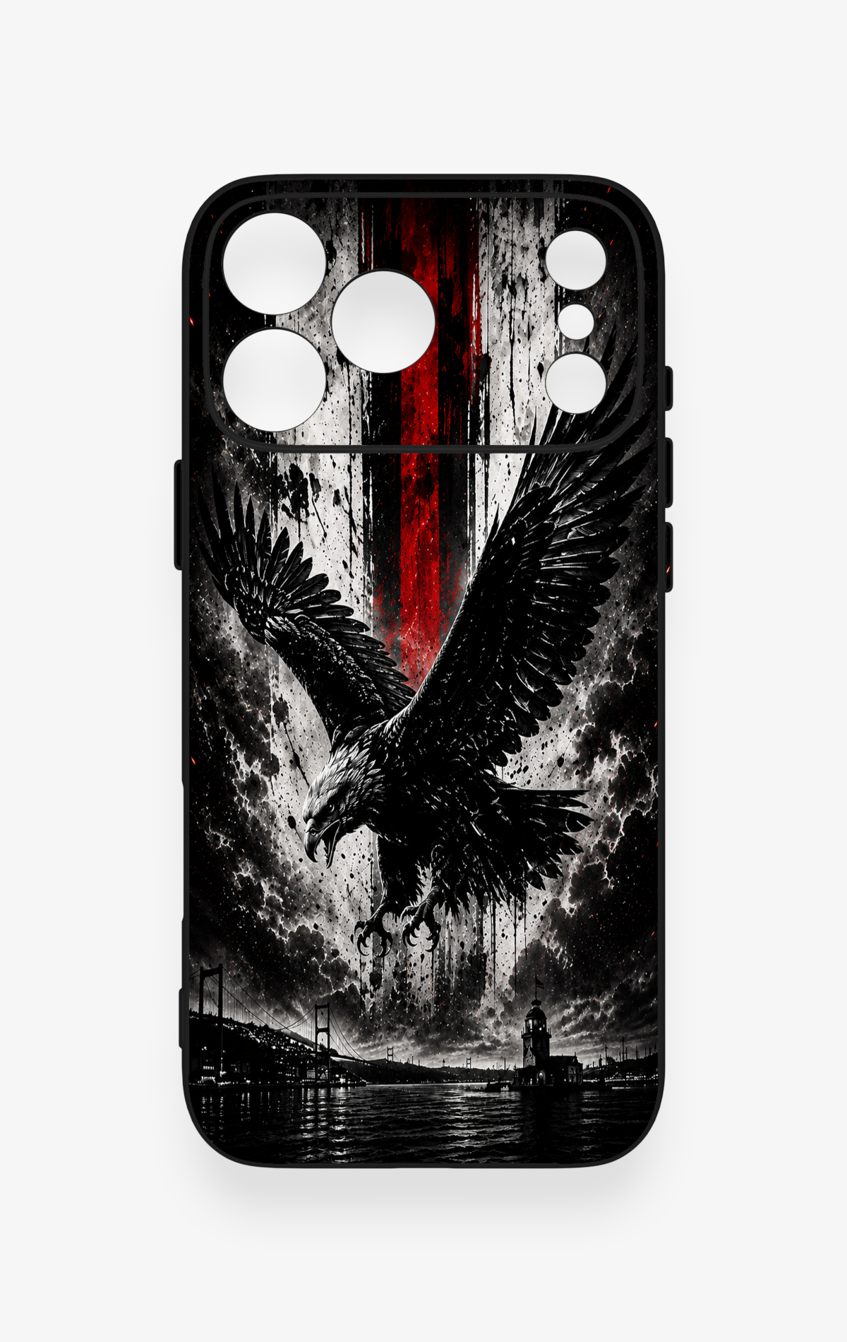 iPhone 17 Pro Max Uyumlu Kara Kartal Desenli Silikon Kılıf