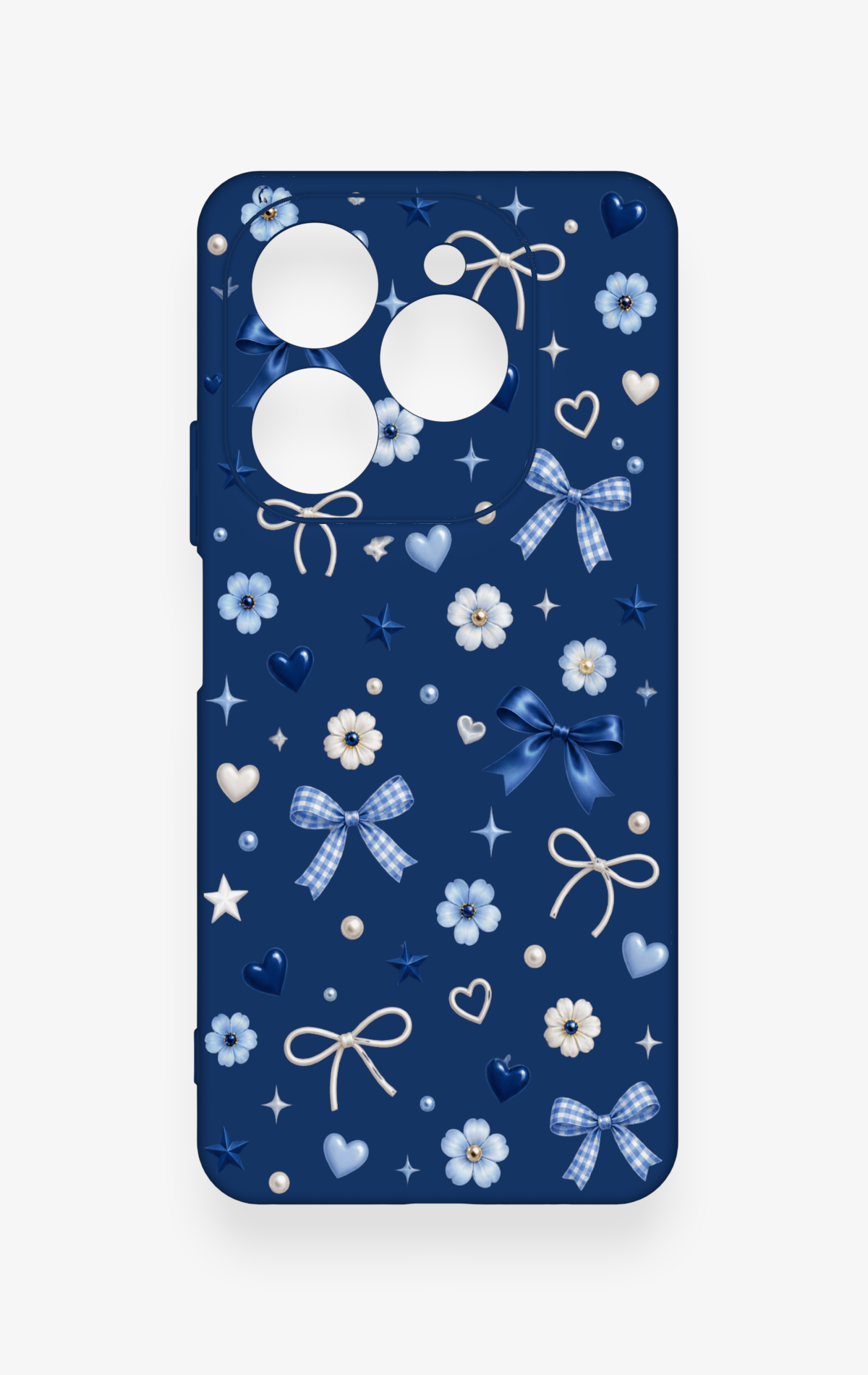 Tecno Spark 20 Pro Uyumlu Mavi Papatya Fiyonk Desenli Silikon Kılıf