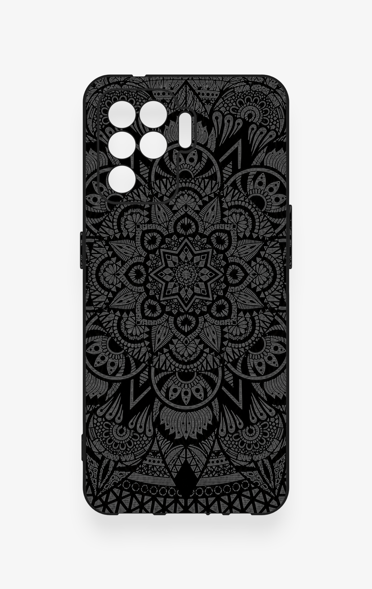 Oppo Reno 5 Lite Uyumlu Siyah Beyaz Mandala Desenli Silikon Kılıf