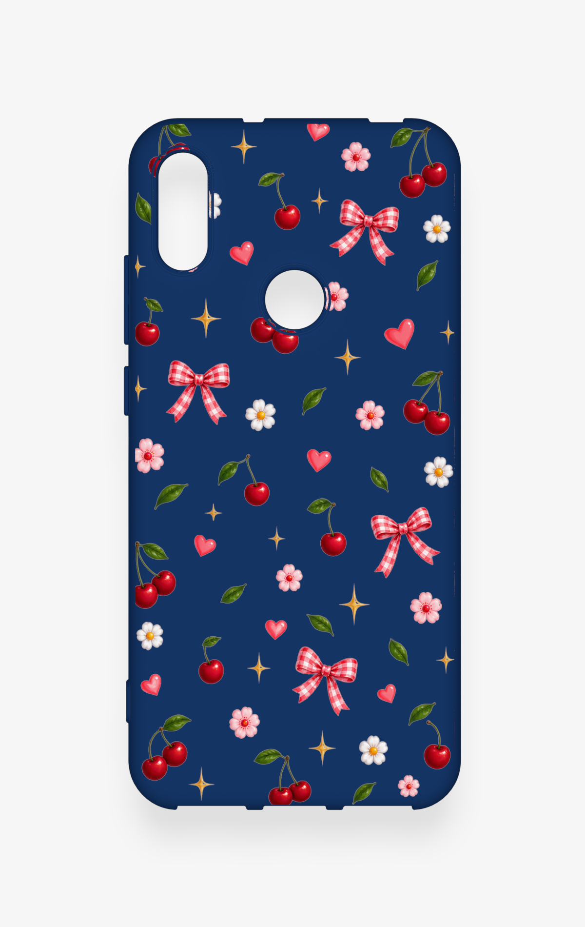 Huawei Y6 2019 Uyumlu Çiçek Kiraz Fiyonk Desenli Silikon Kılıf