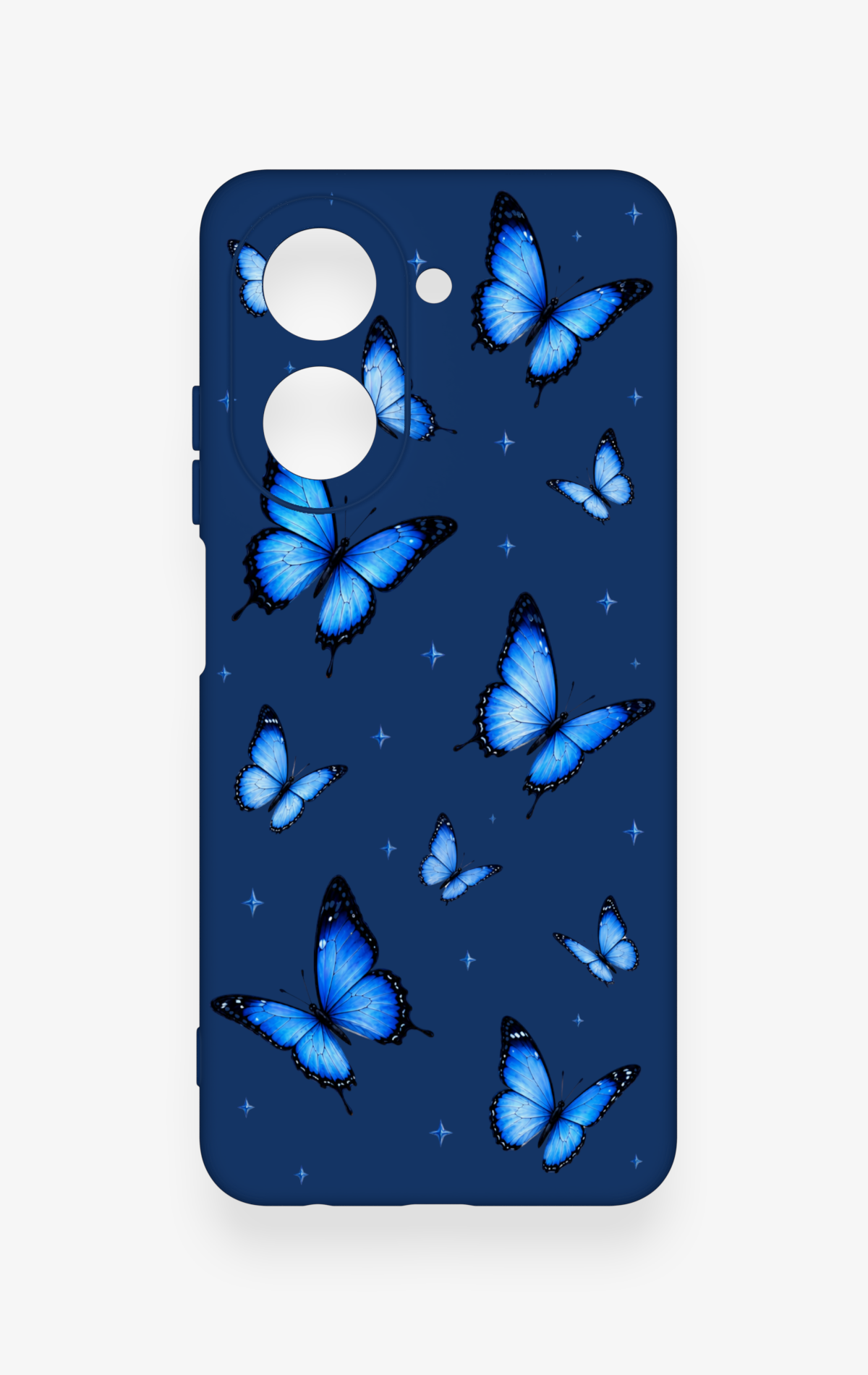 Redmi A5 Uyumlu Parlak Mavi Kelebek Desenli Silikon Kılıf