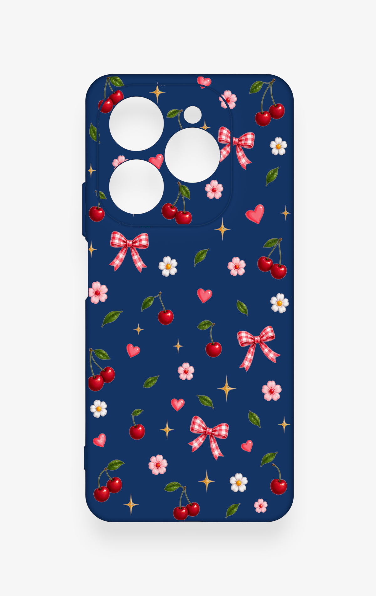 Tecno Spark 20 Pro Uyumlu Çiçek Kiraz Fiyonk Desenli Silikon Kılıf