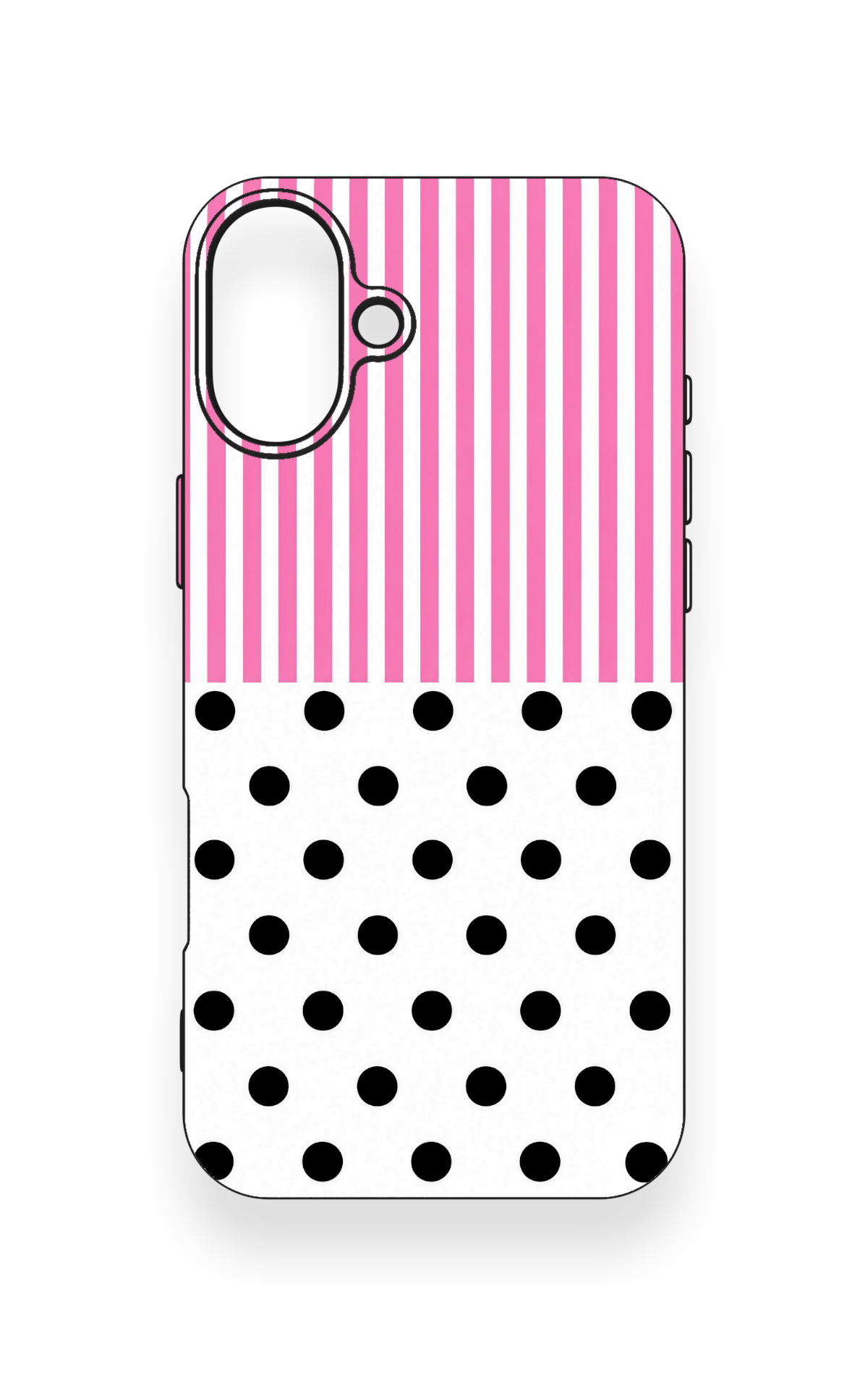 iPhone 16 Plus Uyumlu Pembe Çizgili Puantiye Desenli Silikon Kılıf