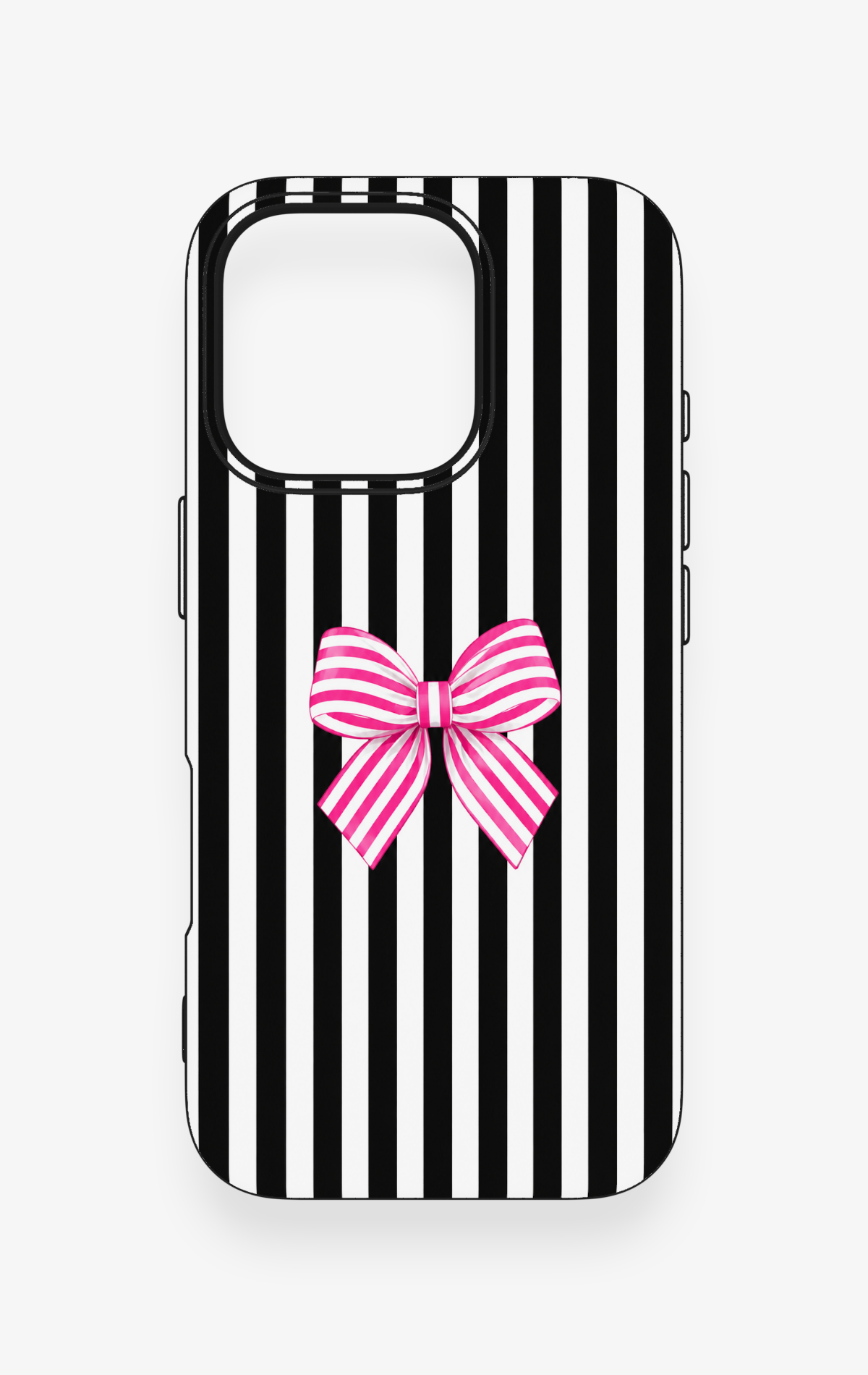 iPhone 16 Pro Uyumlu Pembe Beyaz Kurdele Desenli Silikon Kılıf
