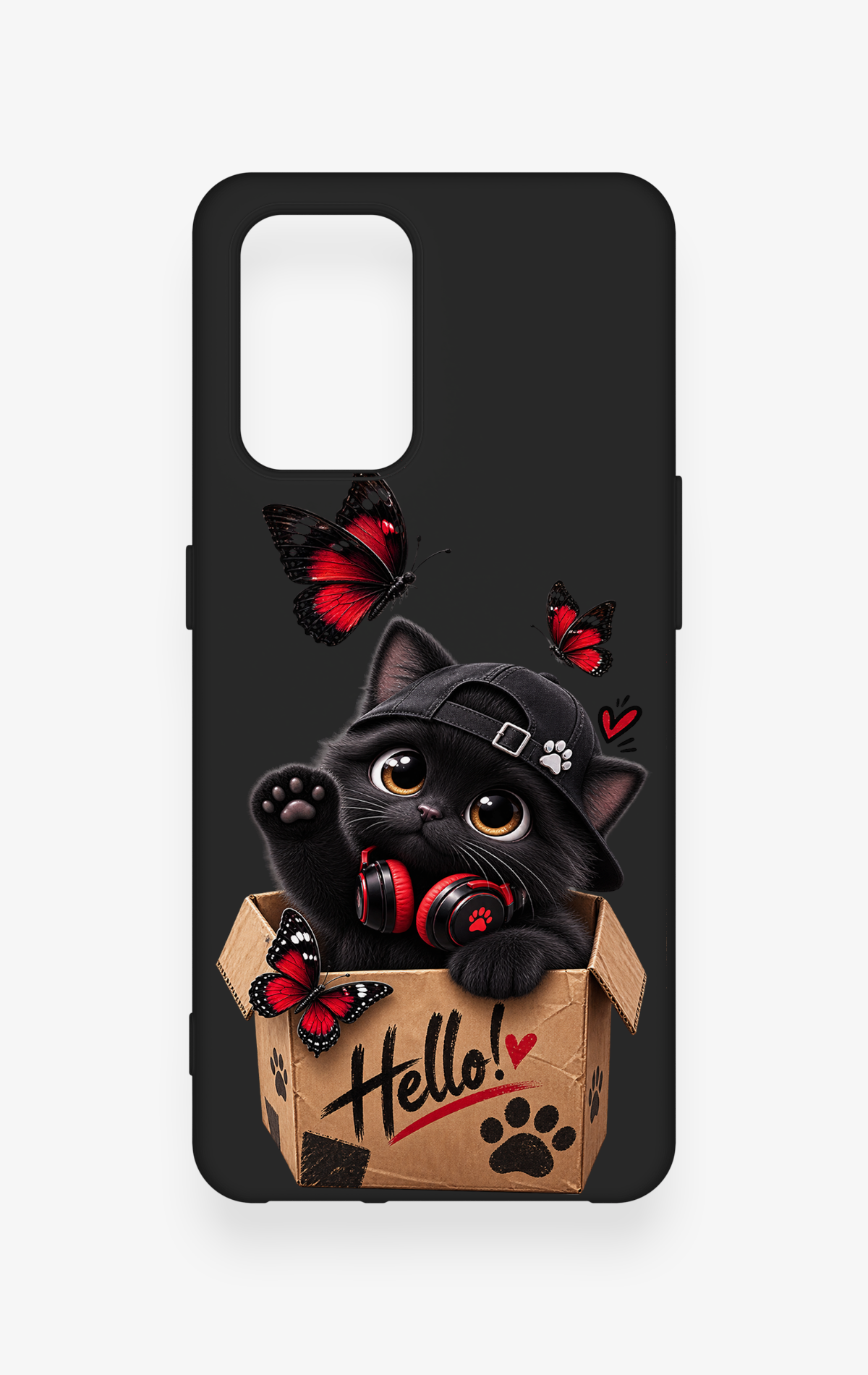 Oppo-A74 Uyumlu Hello Cat Desenli Silikon Kılıf