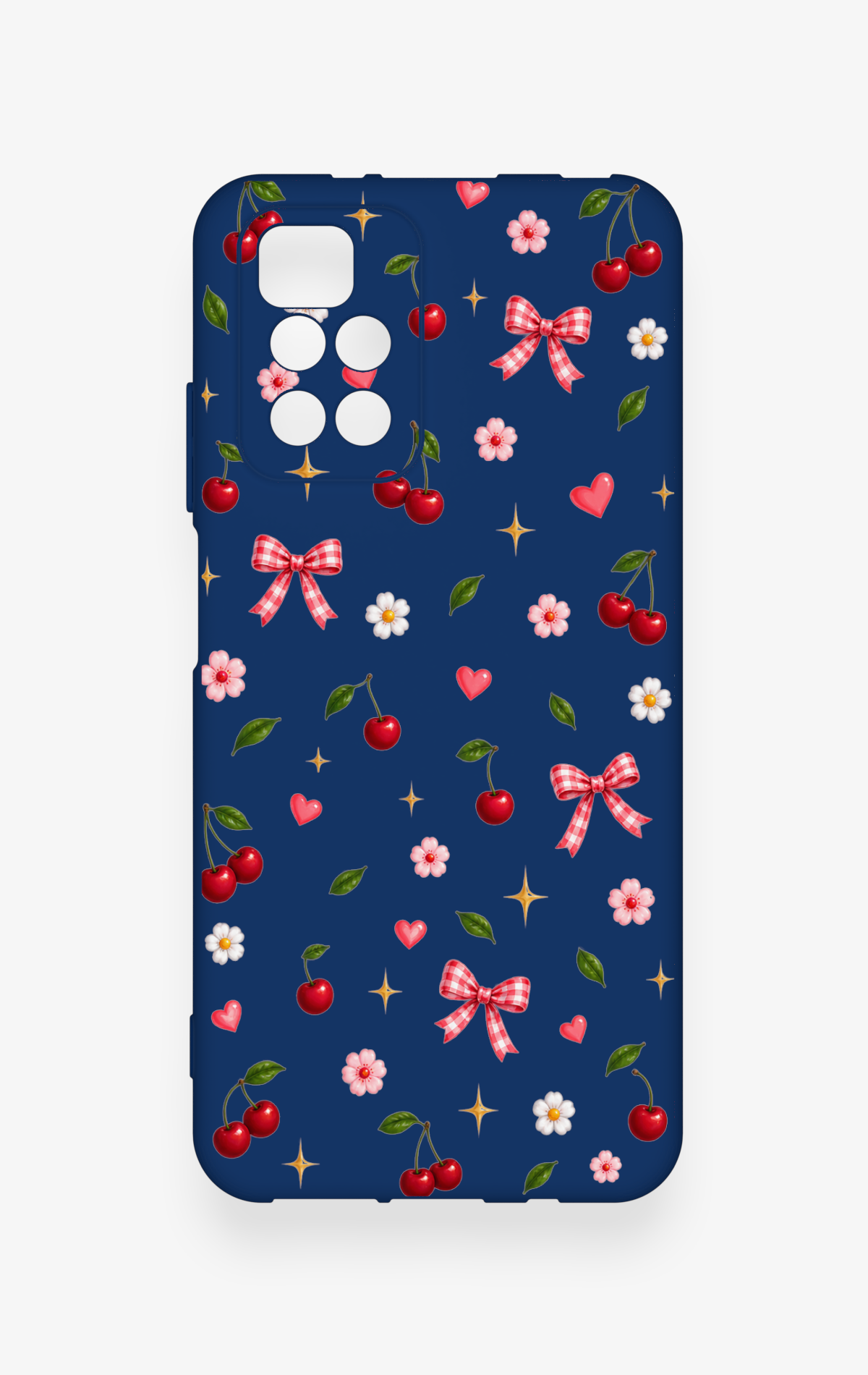 Redmi 10 2022 Uyumlu Çiçek Kiraz Fiyonk Desenli Silikon Kılıf