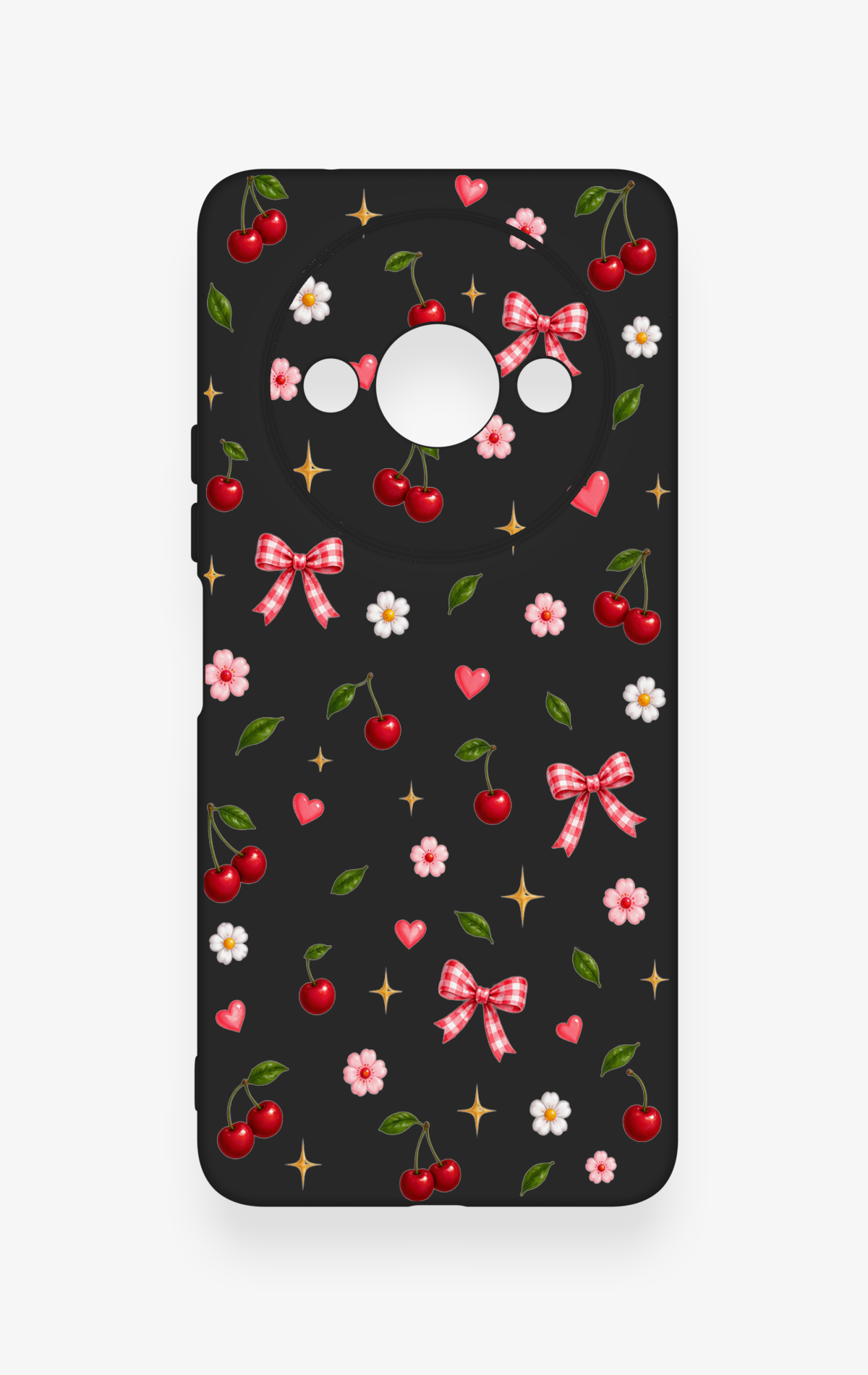 Redmi A3 Uyumlu Papatya Kiraz Fiyonk Desenli Silikon Kılıf