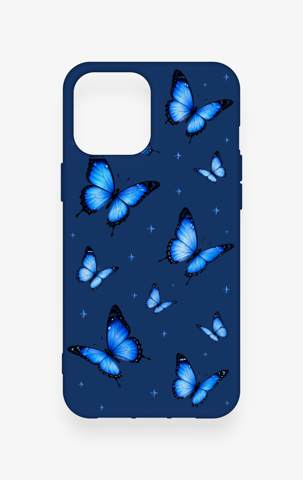 iPhone 12 Pro Max Uyumlu Parlak Mavi Kelebek Desenli Silikon Kılıf