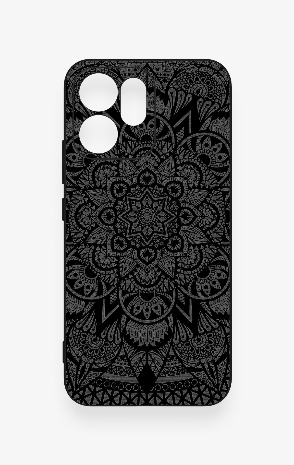 Oppo Reno 14F Uyumlu Siyah Beyaz Mandala Desenli Silikon Kılıf