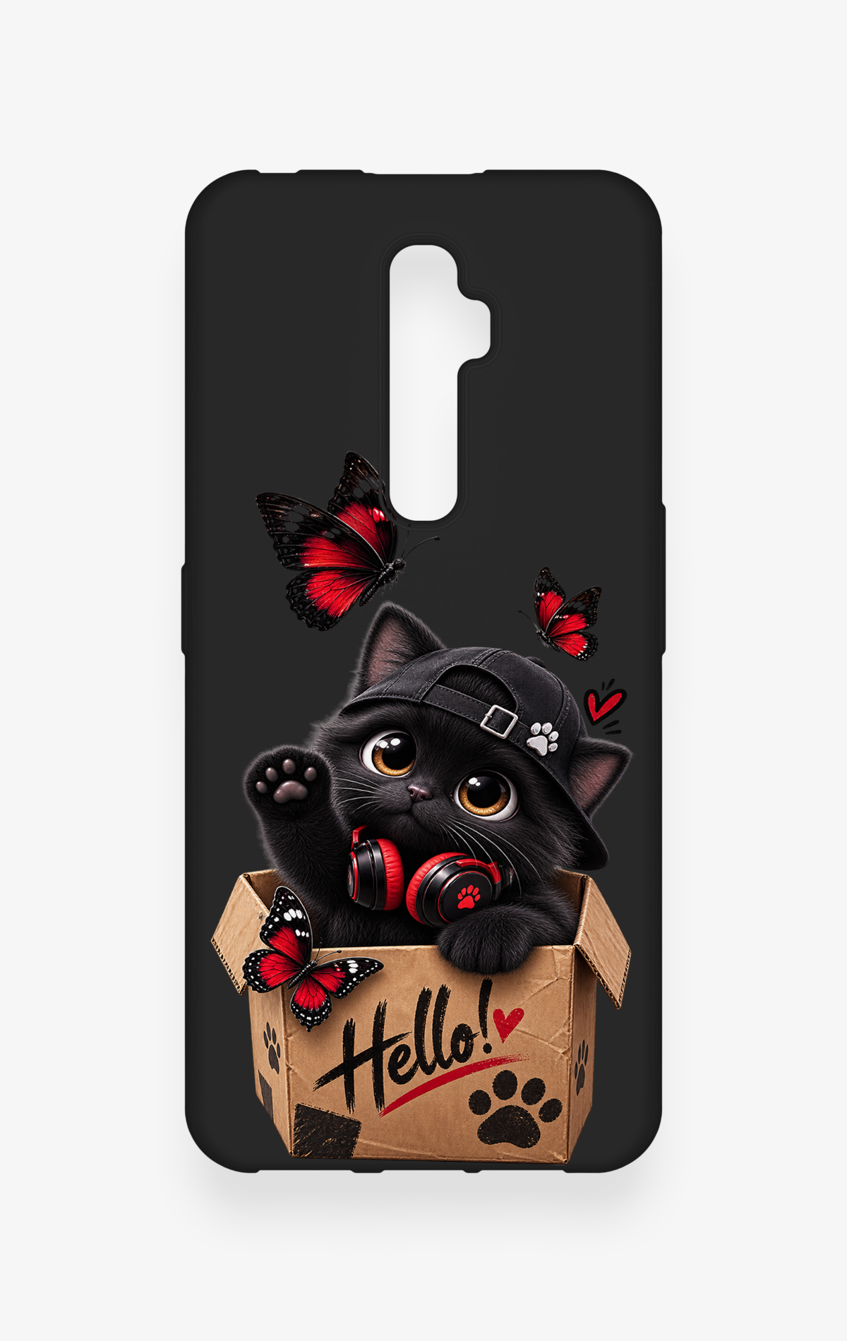 Oppo Reno 2Z Uyumlu Hello Cat Desenli Silikon Kılıf