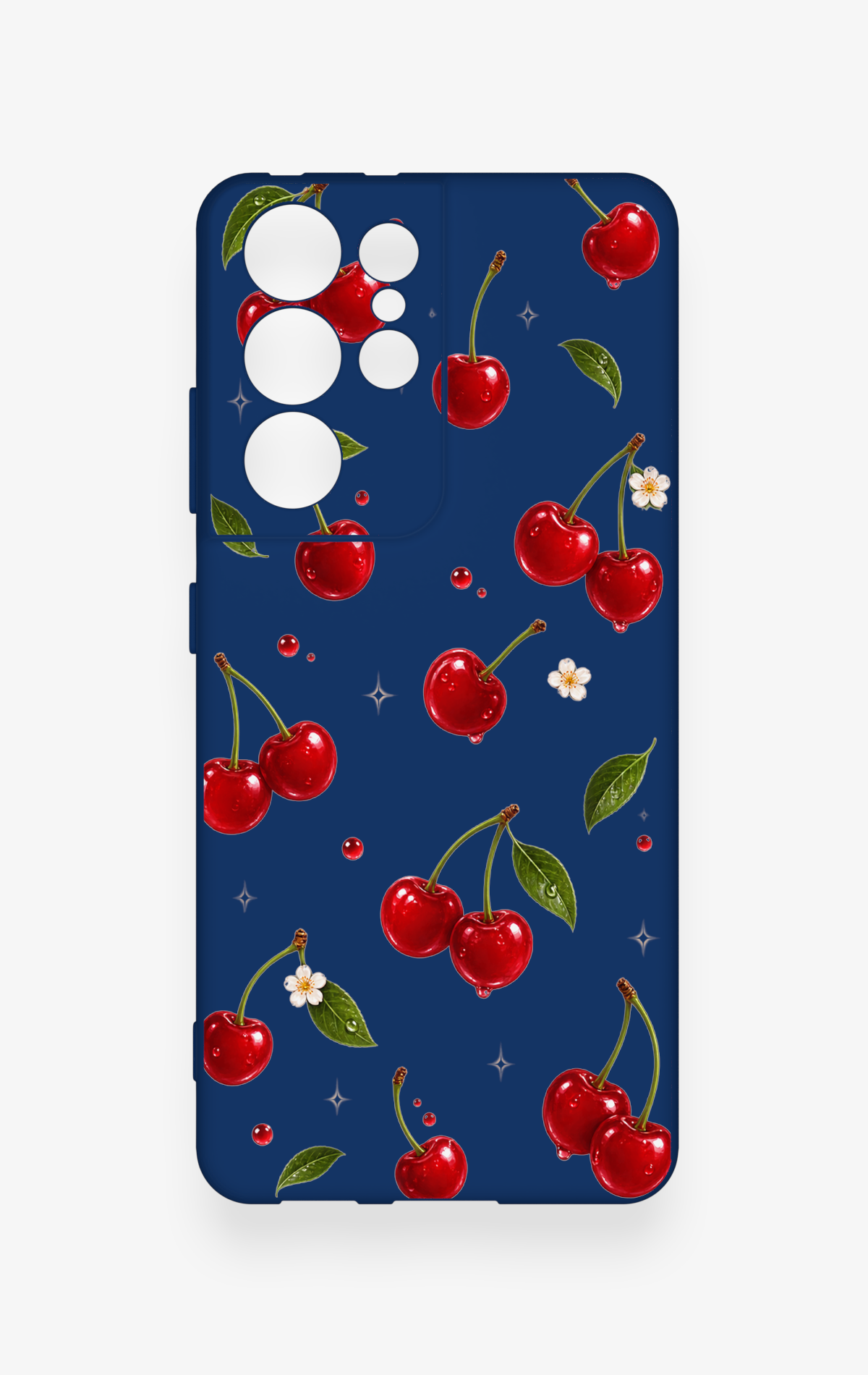 Samsung S21 Ultra Uyumlu Kiraz Papatya Desenli Silikon Kılıf