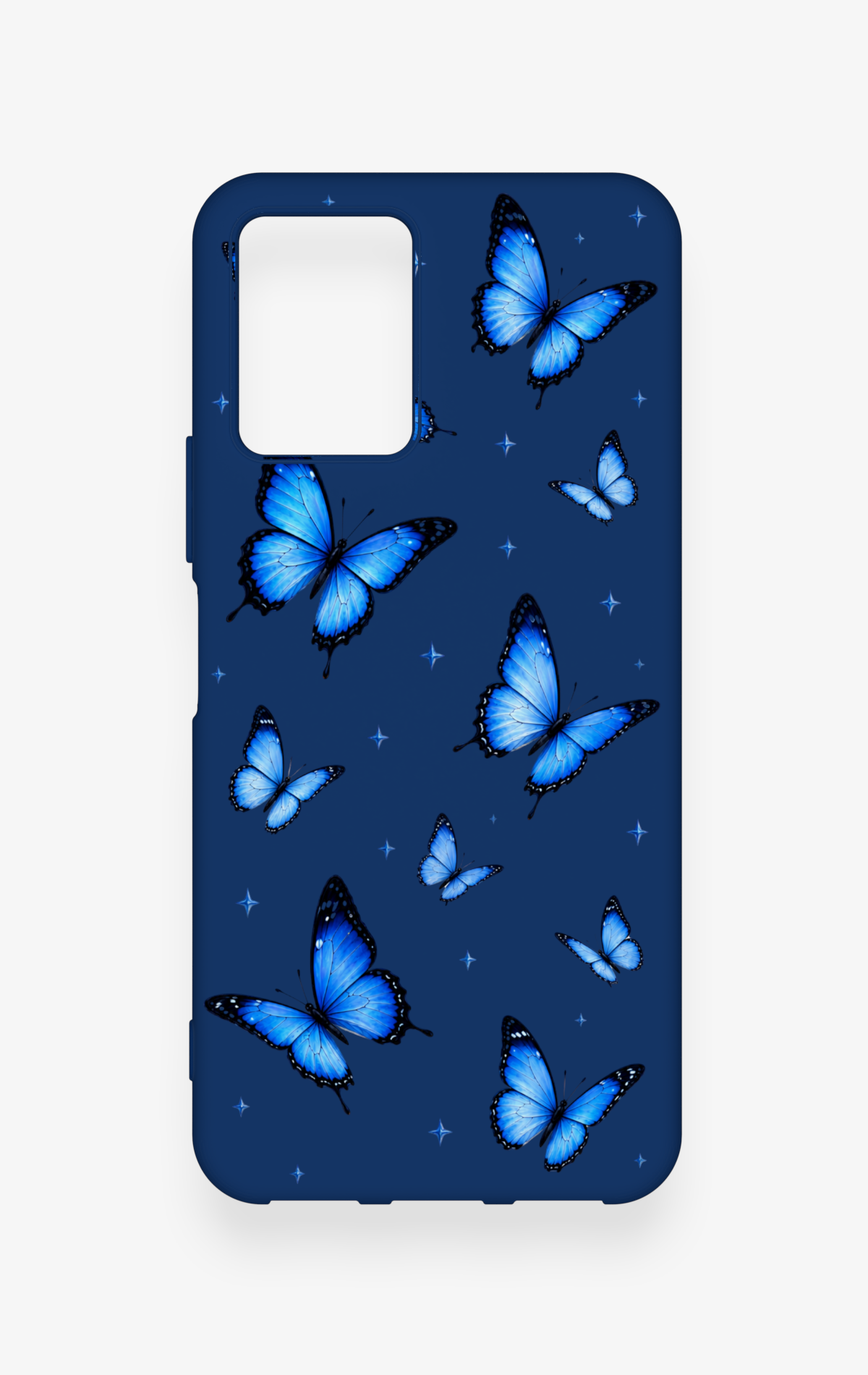 Vivo Y33S Uyumlu Parlak Mavi Kelebek Desenli Silikon Kılıf