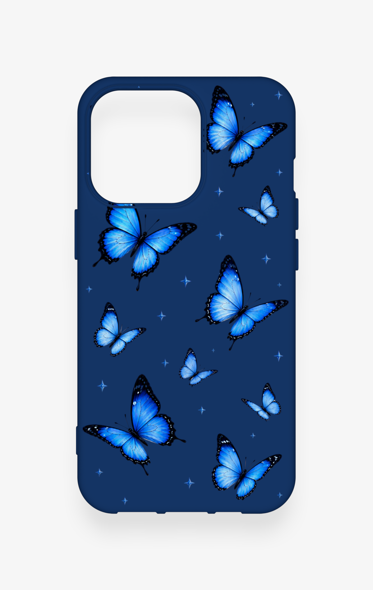 iPhone 13 Pro Uyumlu Parlak Mavi Kelebek Desenli Silikon Kılıf