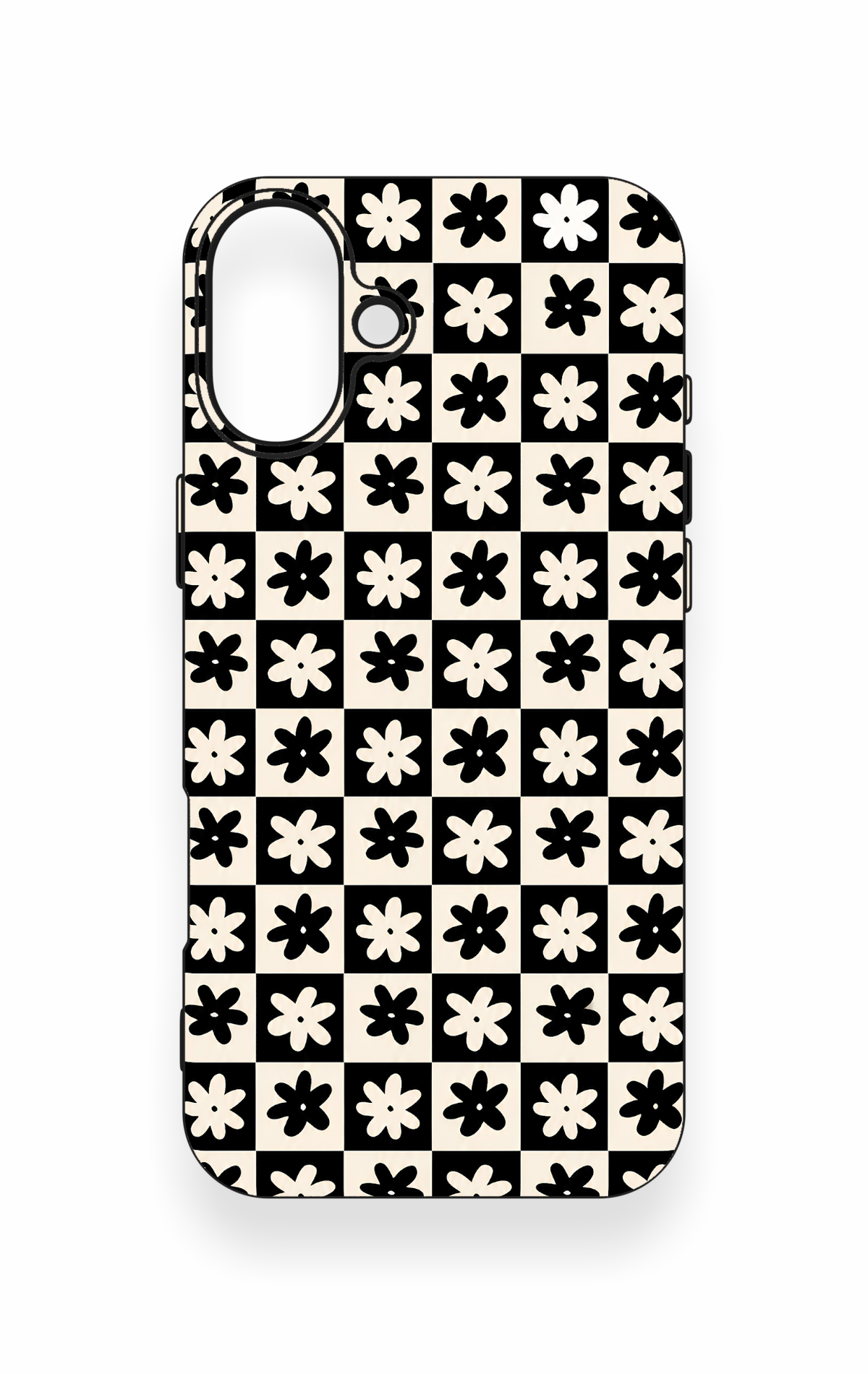 iPhone 16 Plus Uyumlu Çiçek Motifli Dama Desenli Silikon Kılıf