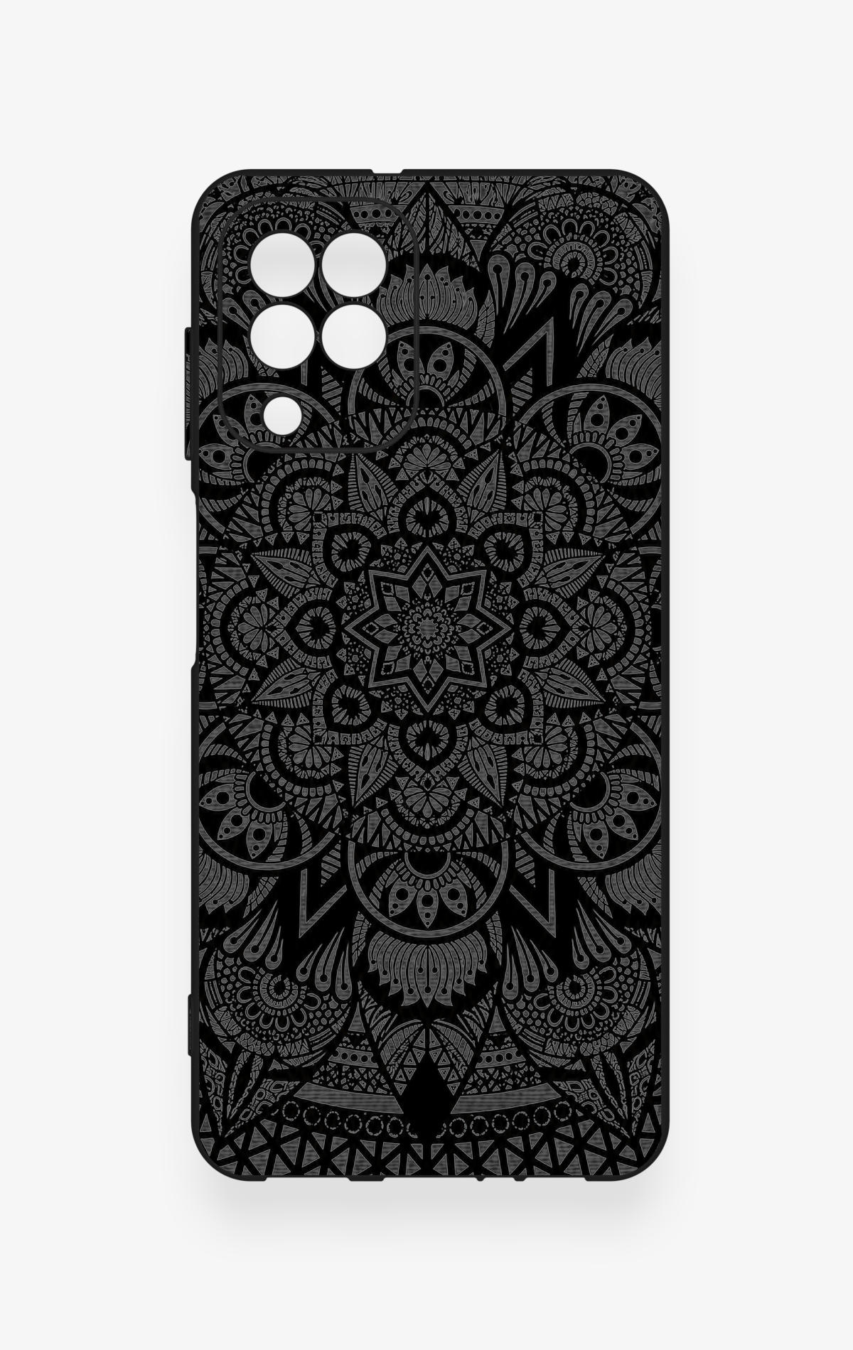 Samsung A22 Uyumlu Siyah Beyaz Mandala Desenli Silikon Kılıf