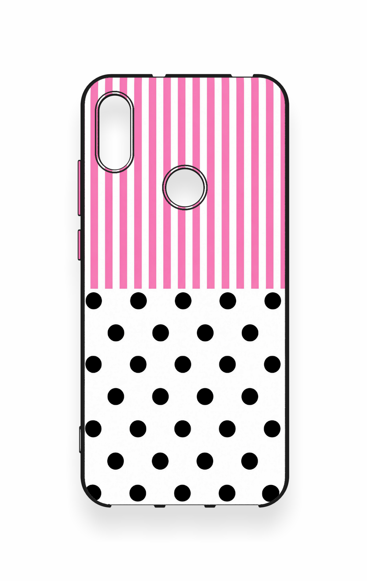 Huawei Y6 2019 Uyumlu Pembe Çizgili Puantiye Desenli Silikon Kılıf