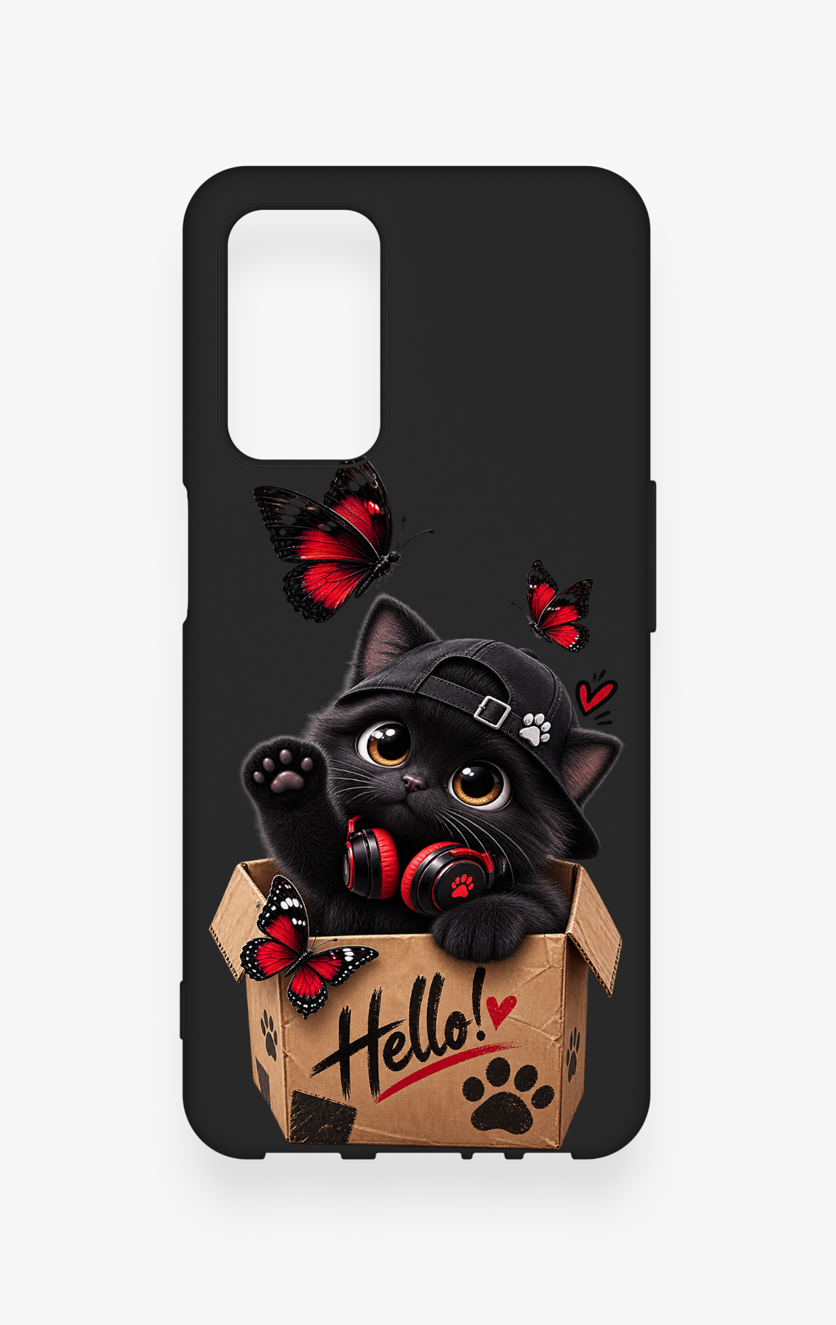 Oppo A55 Uyumlu Hello Cat Desenli Silikon Kılıf
