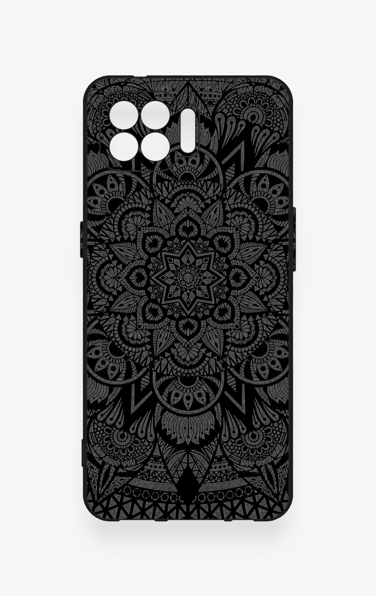 Oppo Reno 4 Lite Uyumlu Siyah Beyaz Mandala Desenli Silikon Kılıf