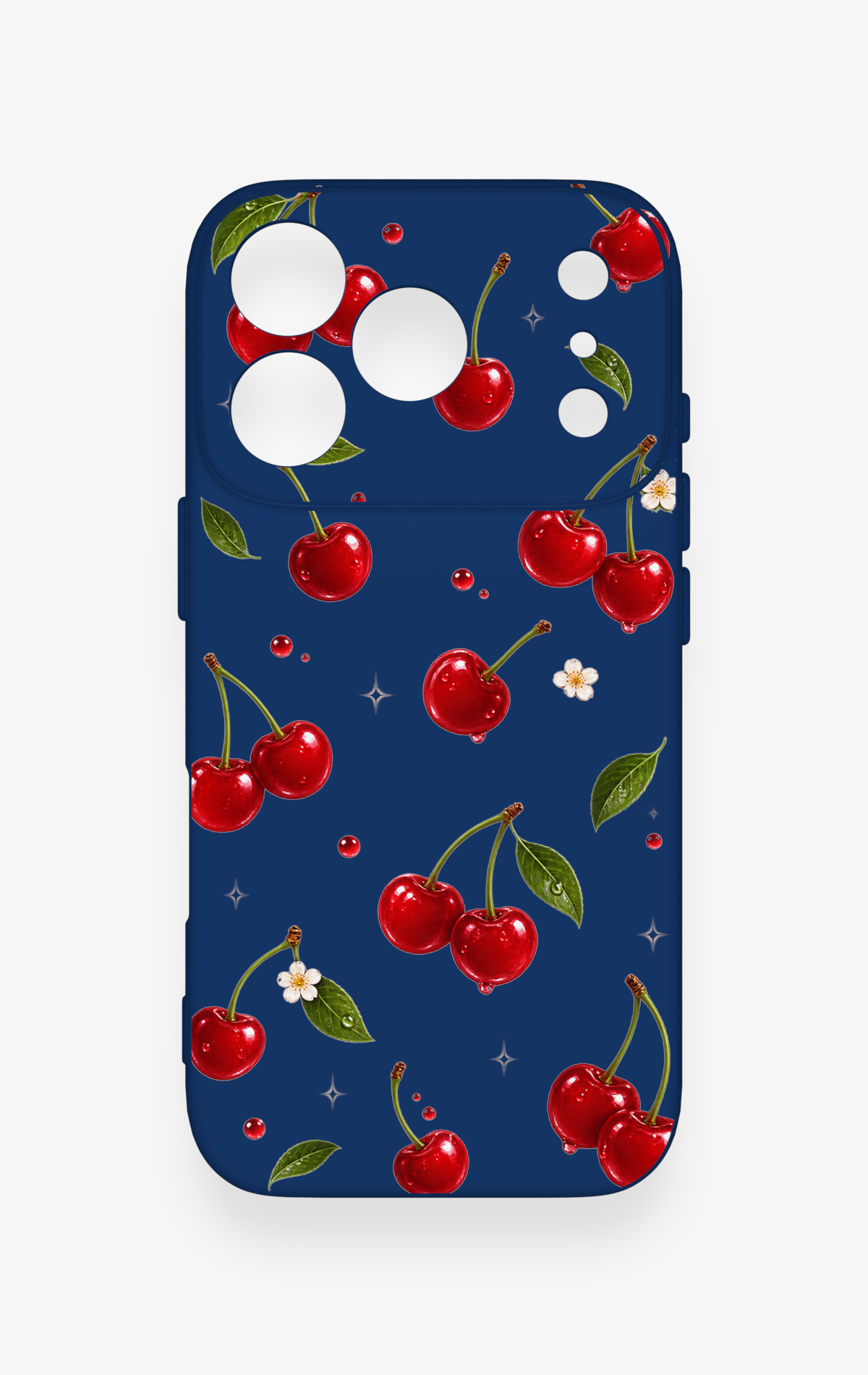 iPhone 17 Pro Uyumlu Kiraz Papatya Desenli Silikon Kılıf