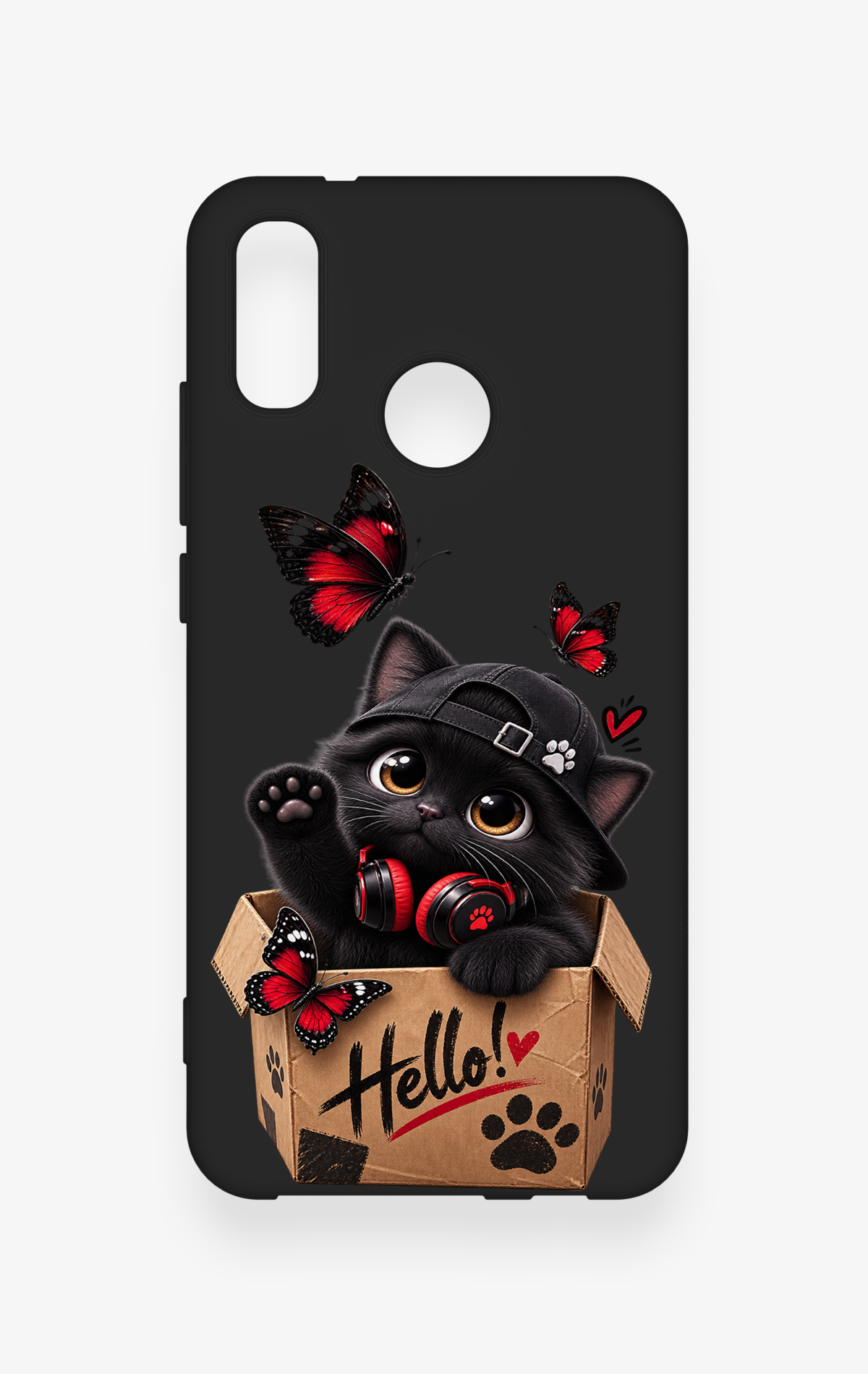 Huawei P20 Lite Uyumlu Hello Cat Desenli Silikon Kılıf