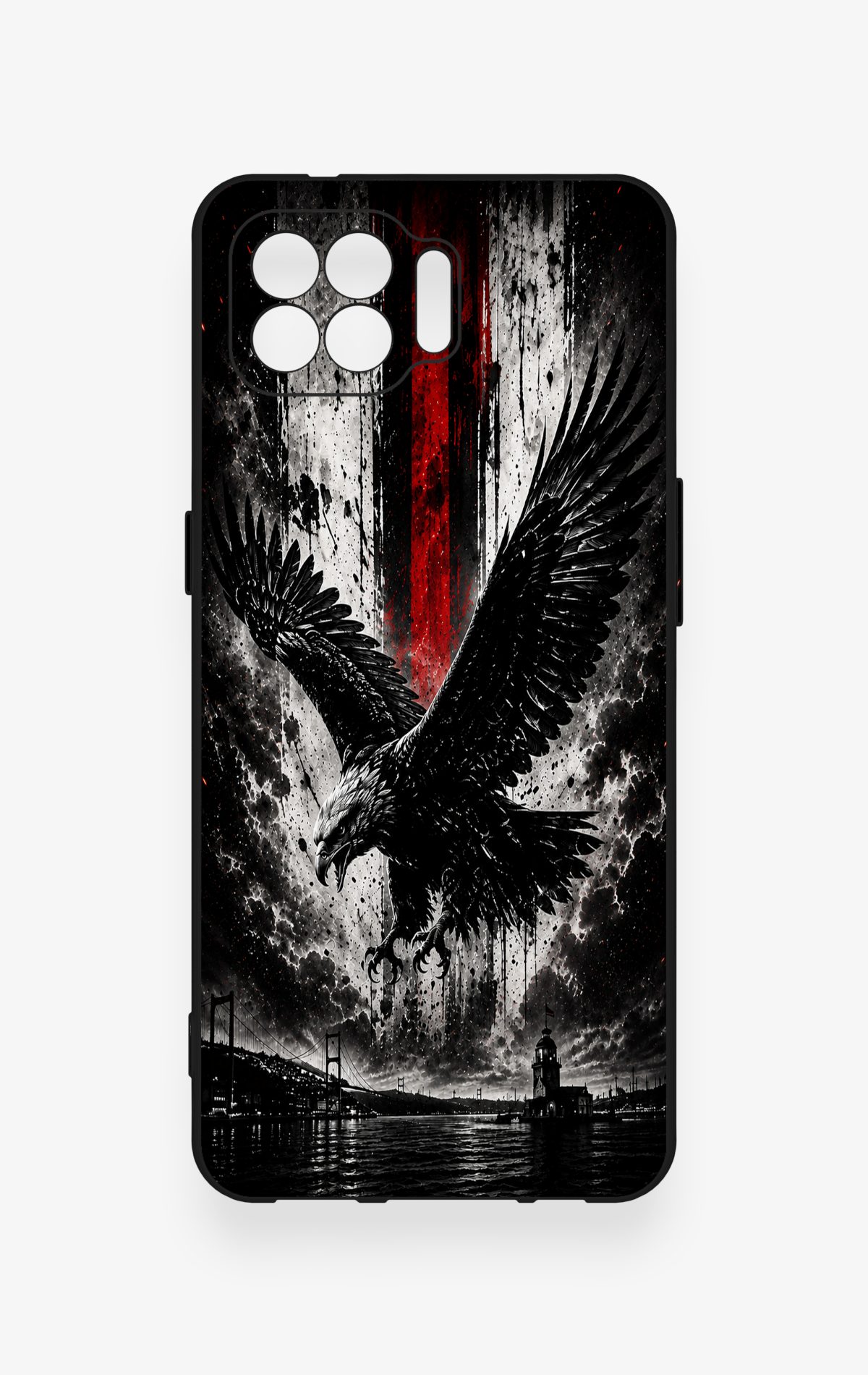 Oppo Reno 4 Lite Uyumlu Kara Kartal Desenli Silikon Kılıf