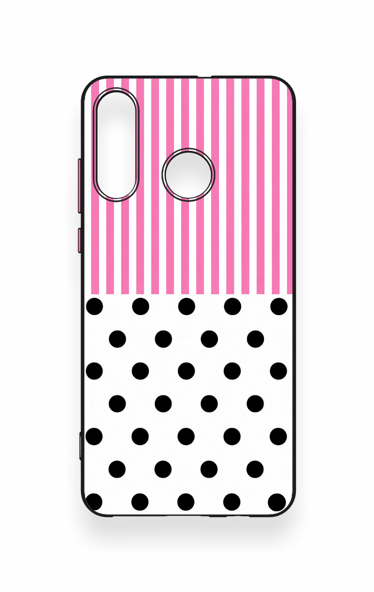 Huawei P30 Lite Uyumlu Pembe Çizgili Puantiye Desenli Silikon Kılıf