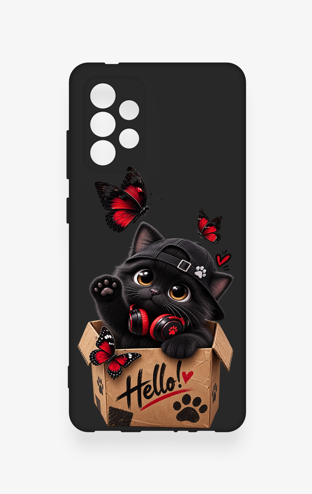 Samsung-A72 Uyumlu Hello Cat Desenli Silikon Kılıf