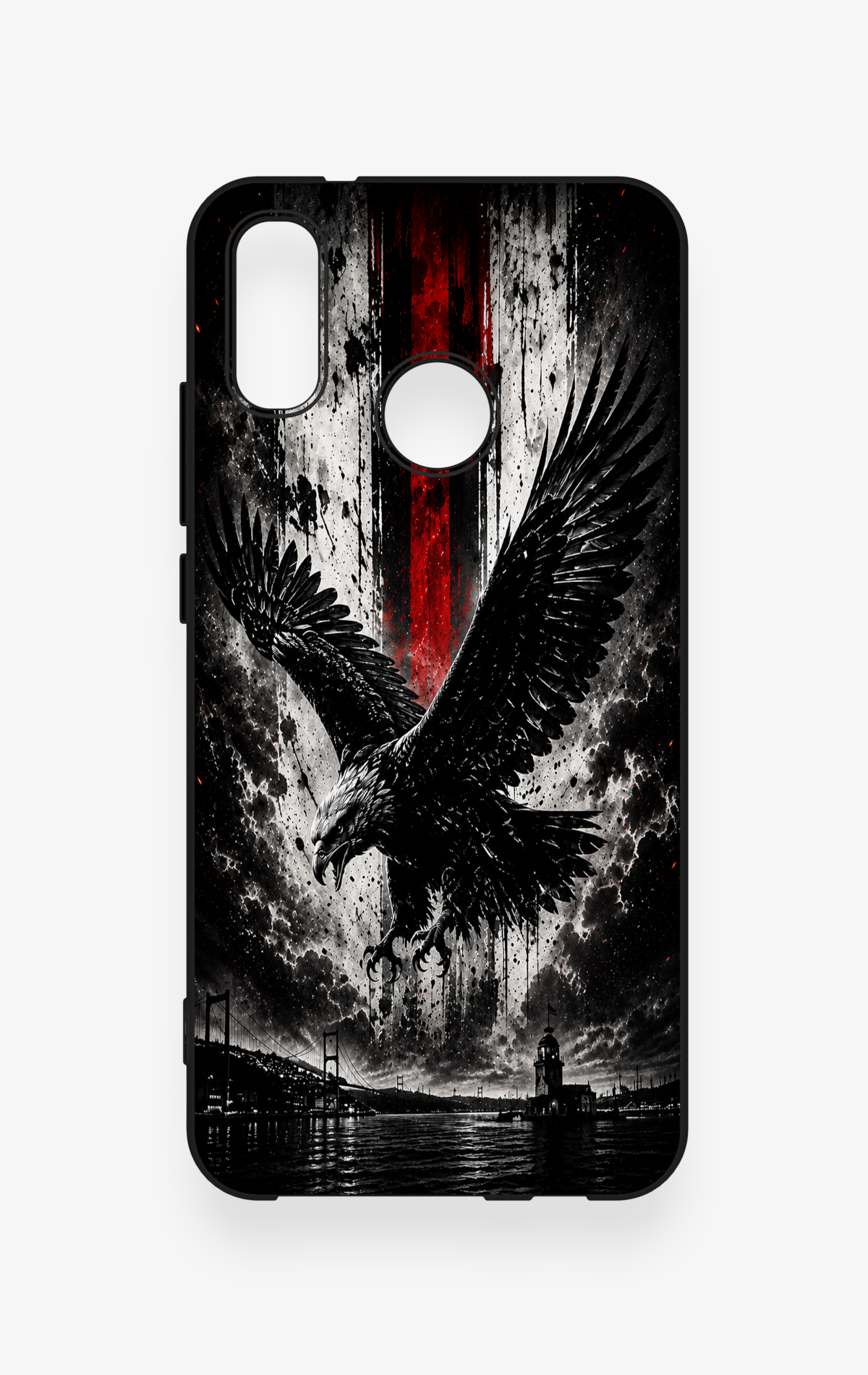 Huawei P20 Lite Uyumlu Kara Kartal Desenli Silikon Kılıf