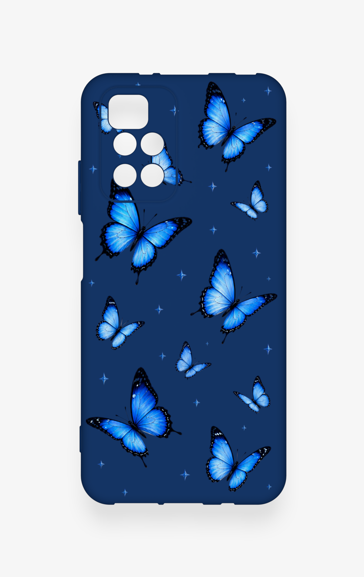 Redmi 10 2022 Uyumlu Parlak Mavi Kelebek Desenli Silikon Kılıf