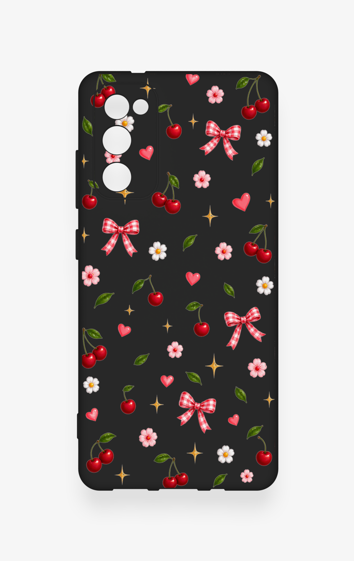 Samsung S20Fe Uyumlu Papatya Kiraz Fiyonk Desenli Silikon Kılıf
