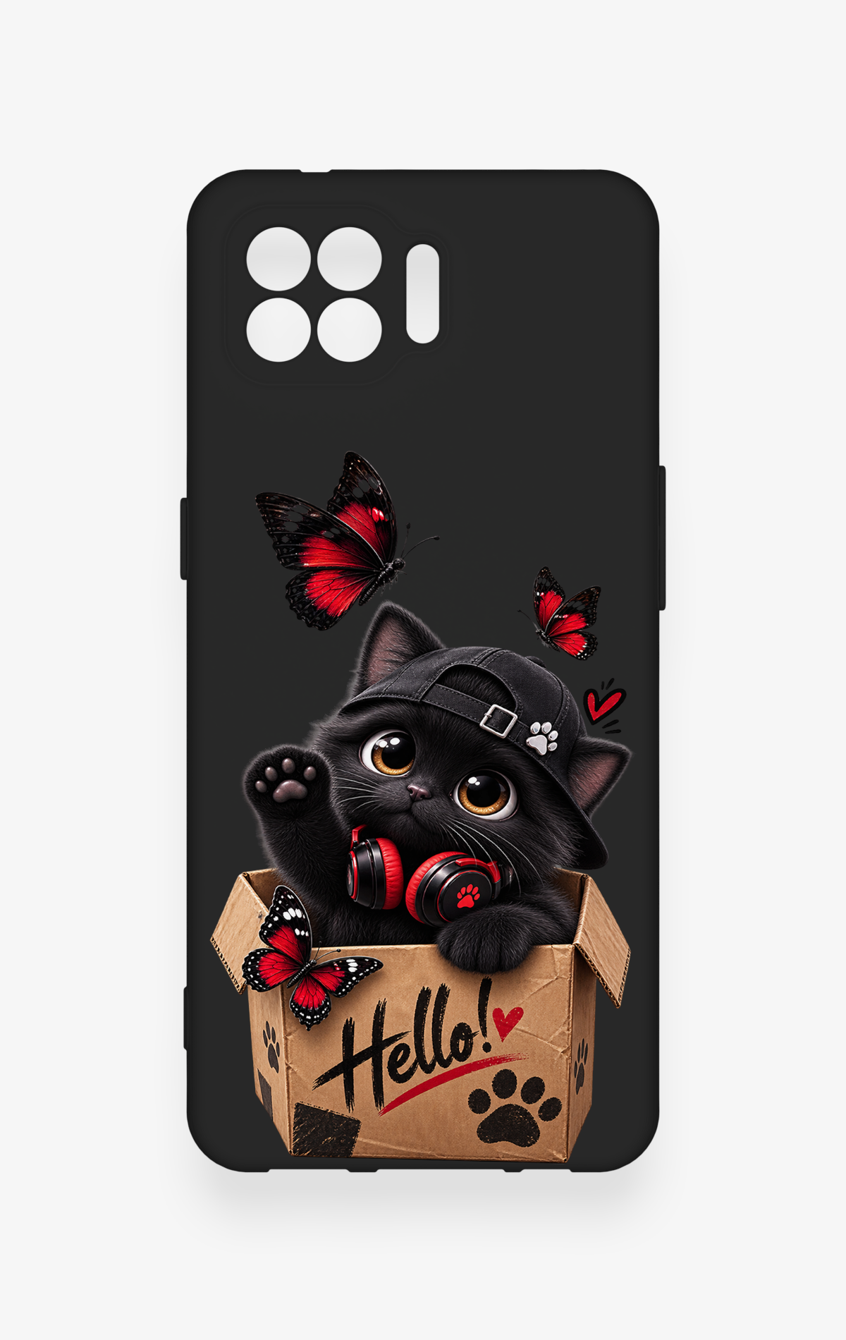 Oppo Reno 4 Lite Uyumlu Hello Cat Desenli Silikon Kılıf