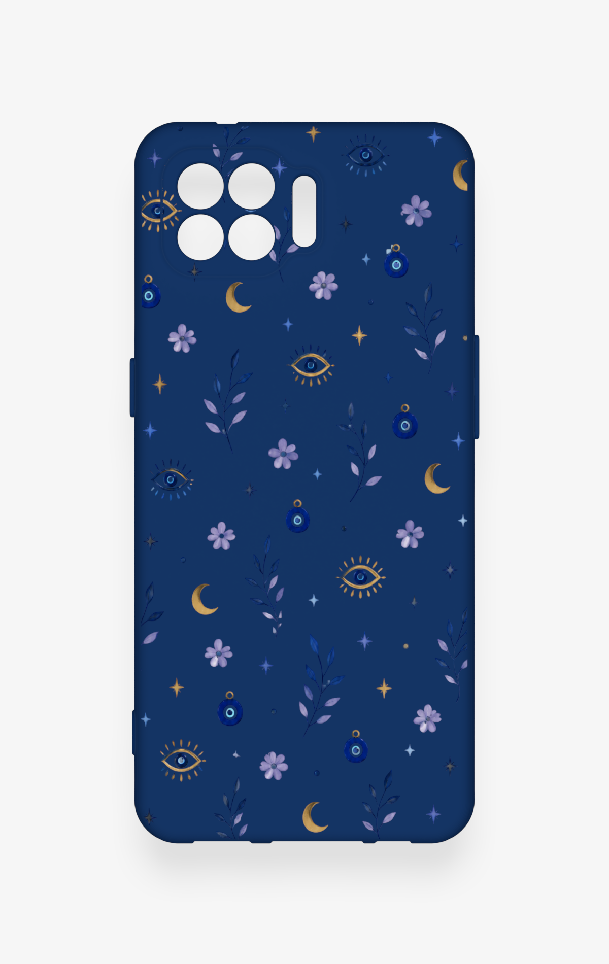 Oppo Reno 4 Lite Uyumlu Mavi Nazar Papatya Desenli Silikon Kılıf