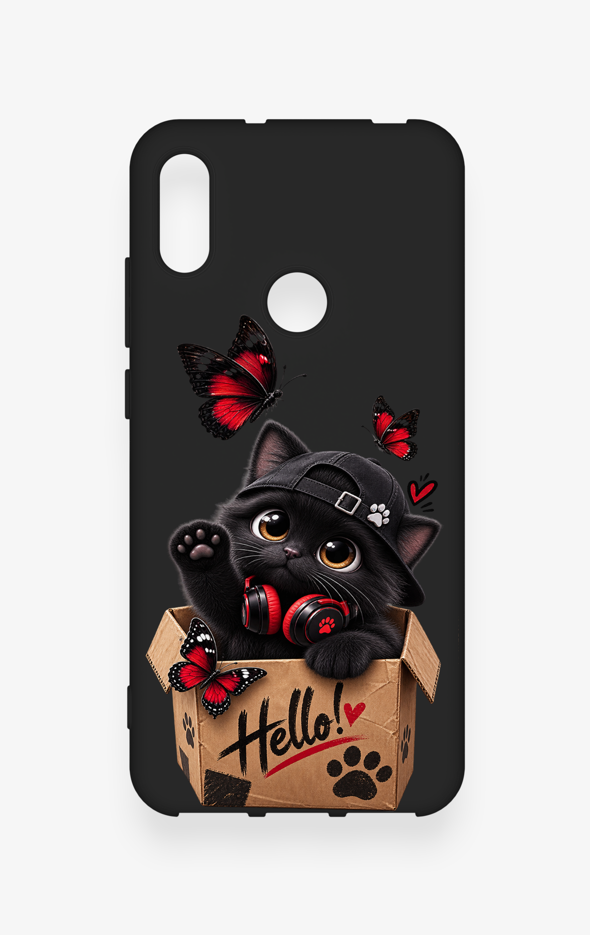 Huawei Y6 2019 Uyumlu Hello Cat Desenli Silikon Kılıf