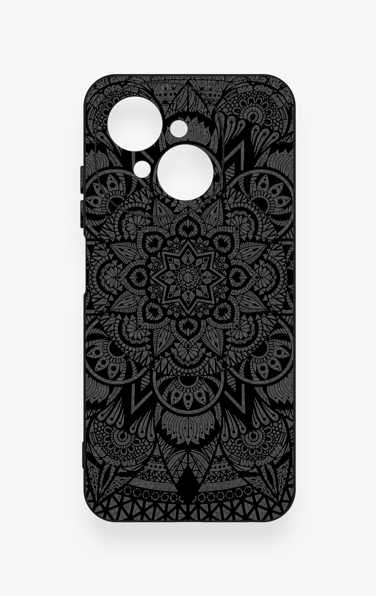 Tecno Spark Go1 Uyumlu Siyah Beyaz Mandala Desenli Silikon Kılıf