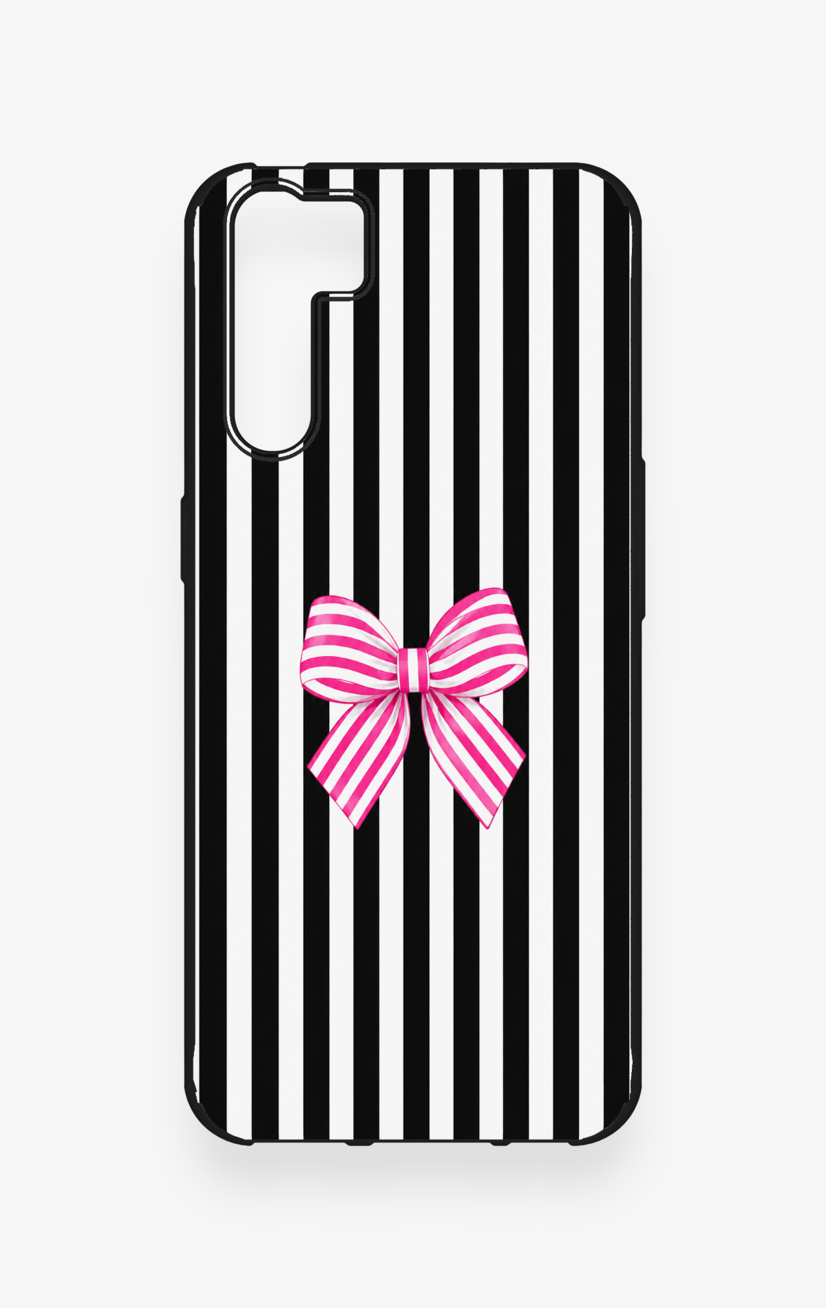 Oppo A91 Uyumlu Pembe Beyaz Kurdele Desenli Silikon Kılıf