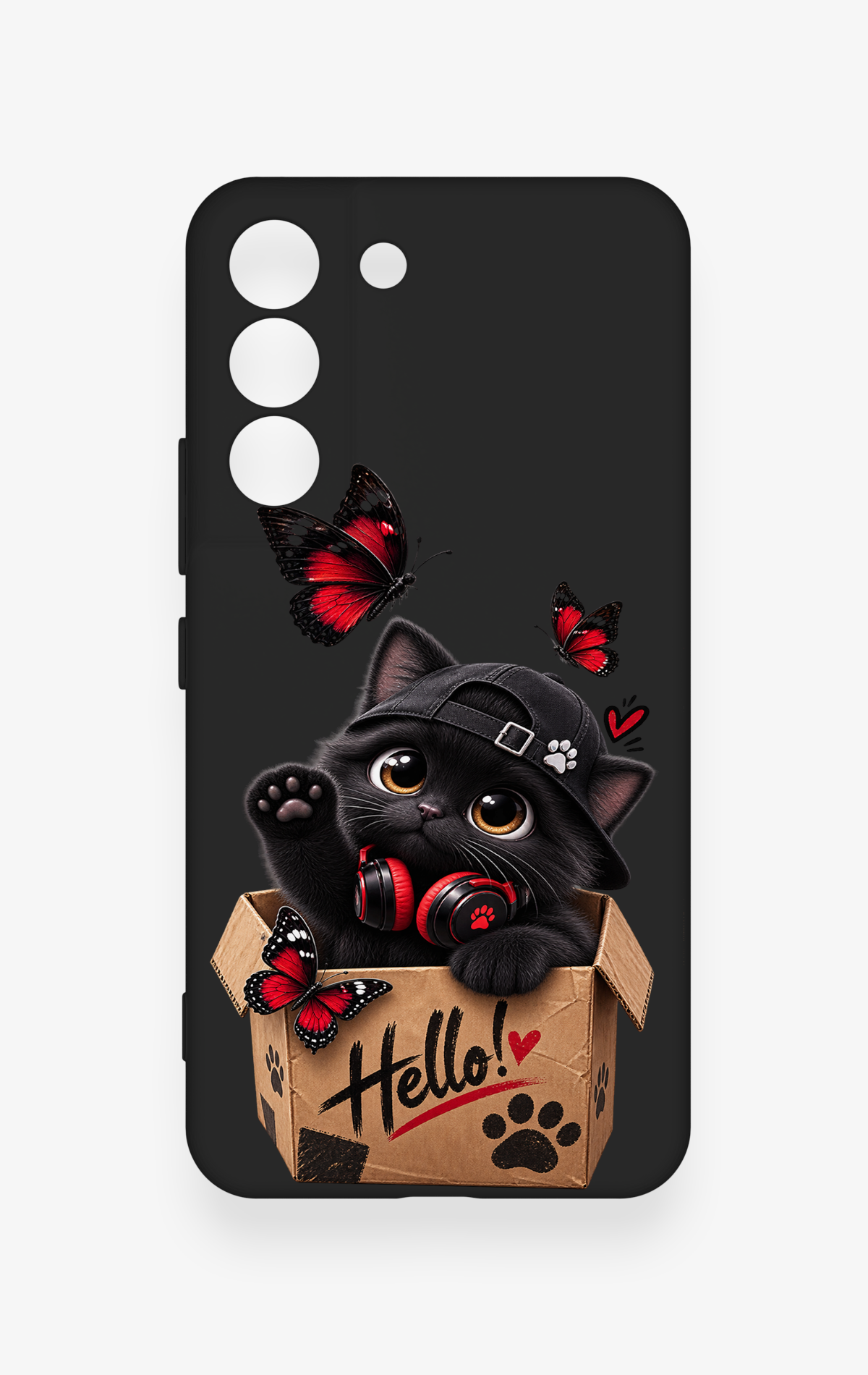 Samsung S22 Uyumlu Hello Cat Desenli Silikon Kılıf