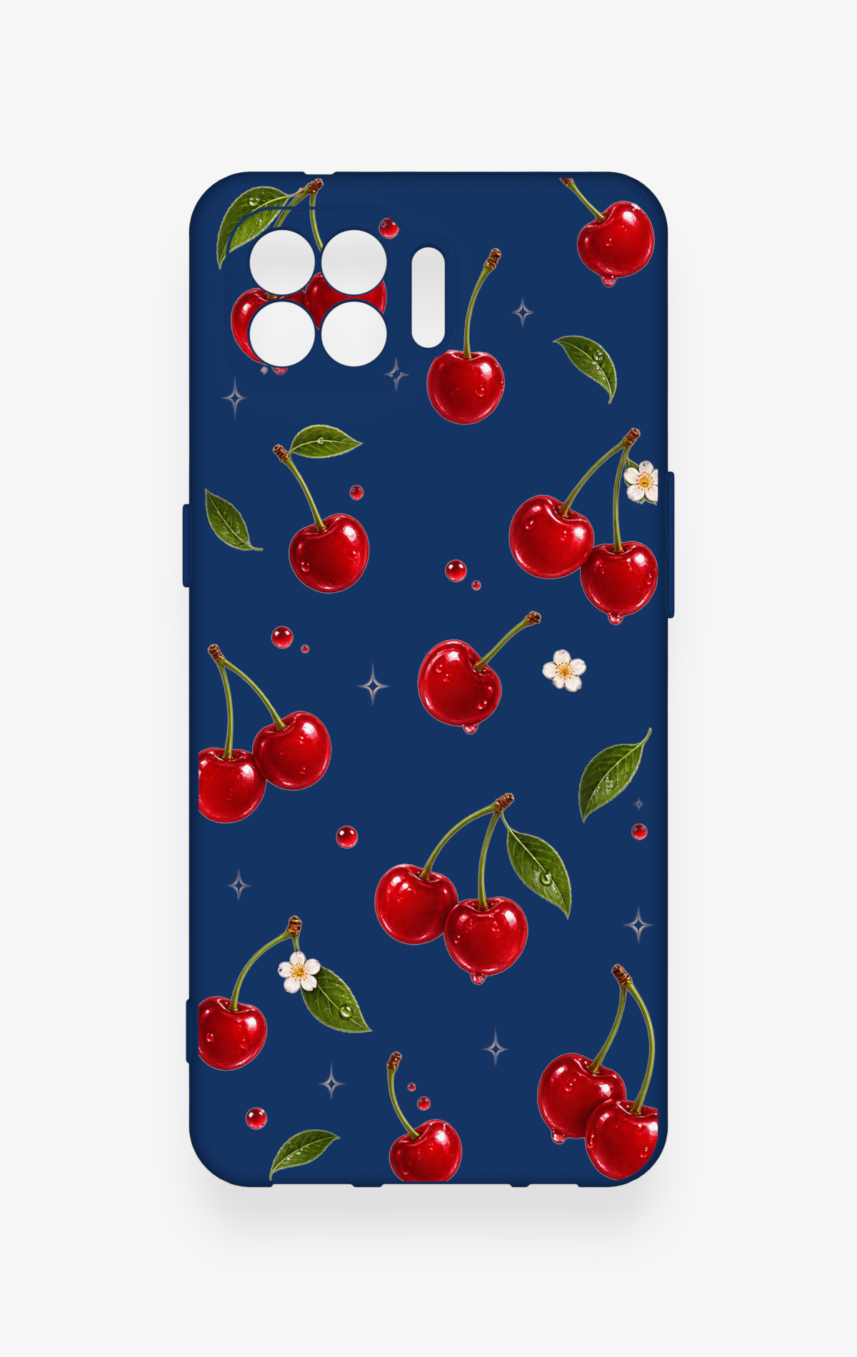 Oppo Reno 4 Lite Uyumlu Kiraz Papatya Desenli Silikon Kılıf
