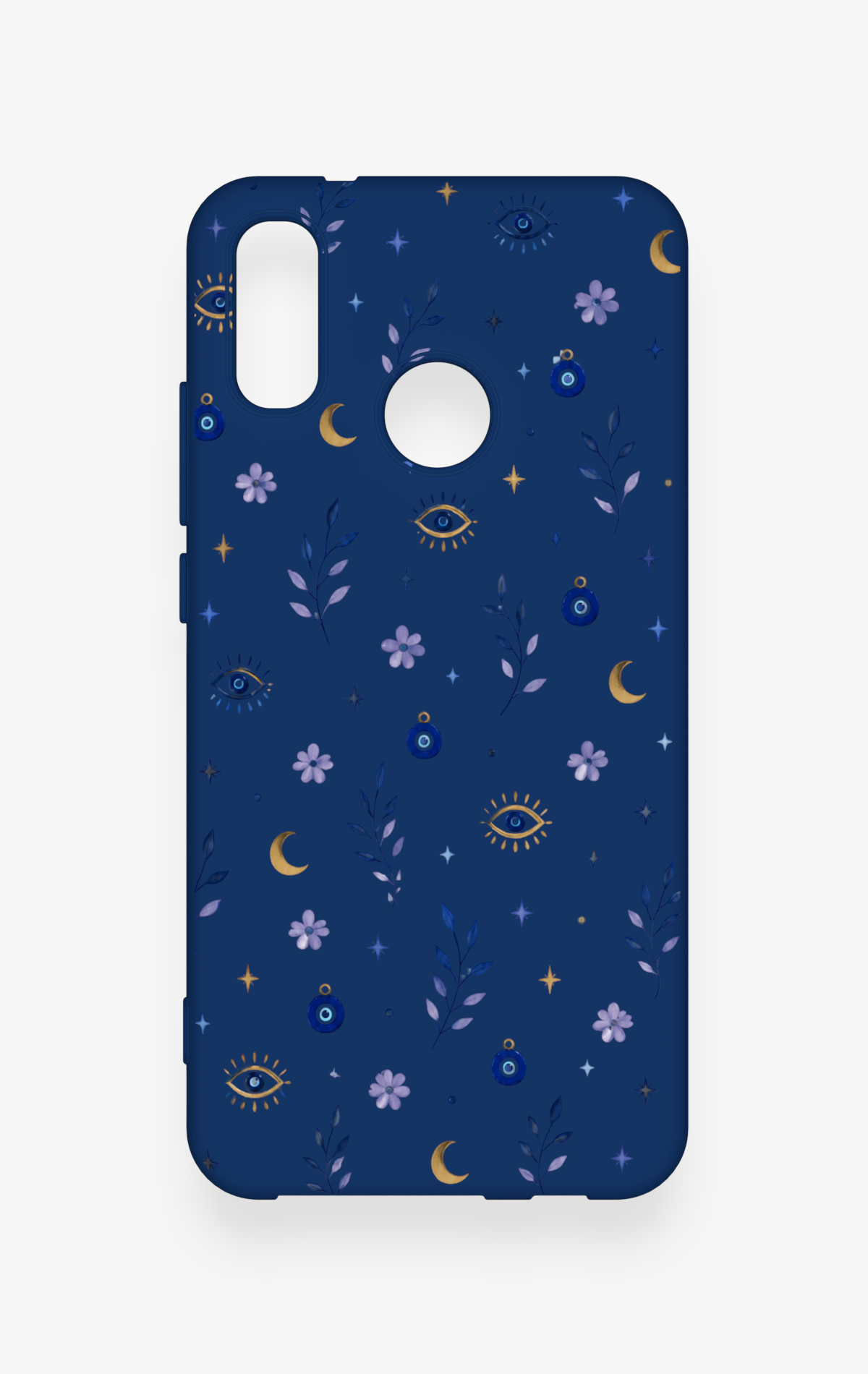 Huawei P20 Lite Uyumlu Mavi Nazar Papatya Desenli Silikon Kılıf