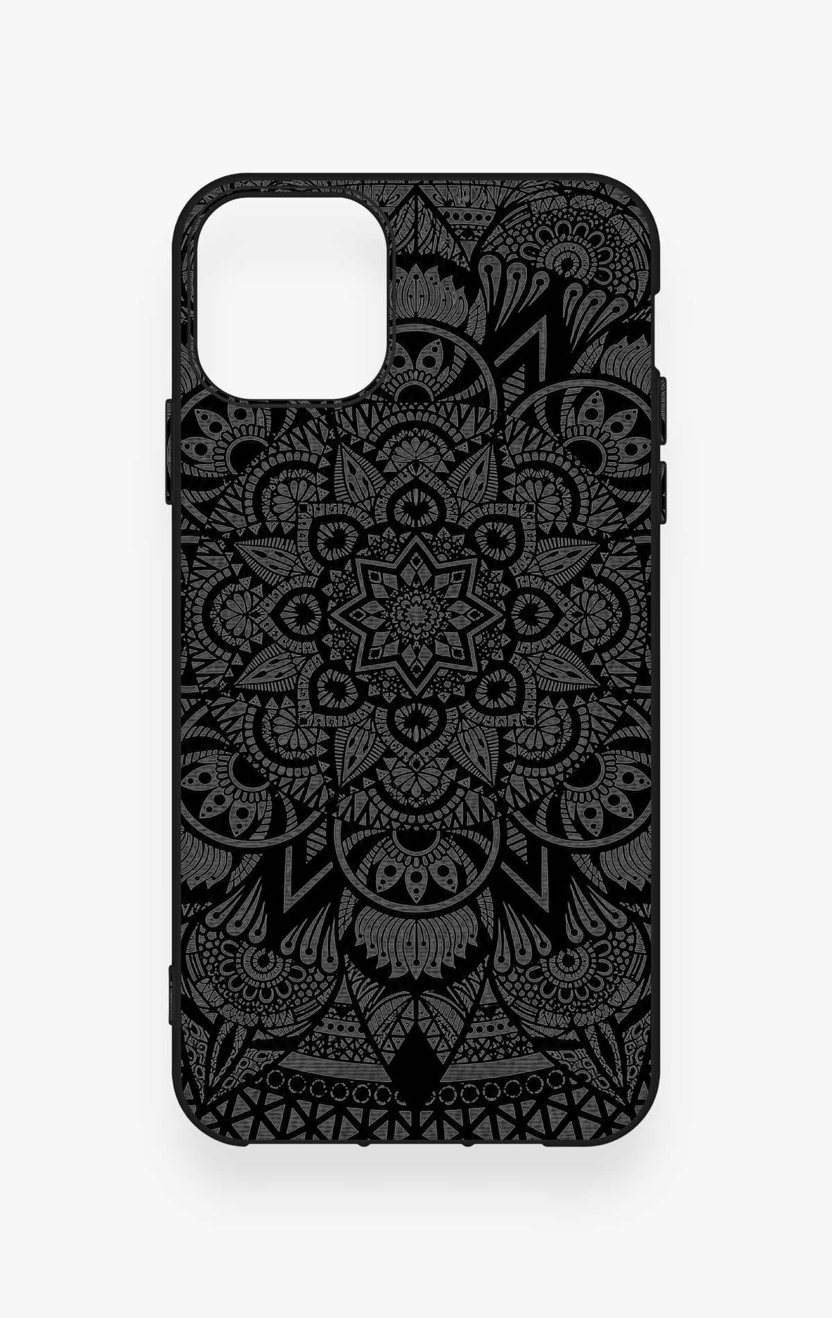 iPhone 11 Pro Max Uyumlu Siyah Beyaz Mandala Desenli Silikon Kılıf