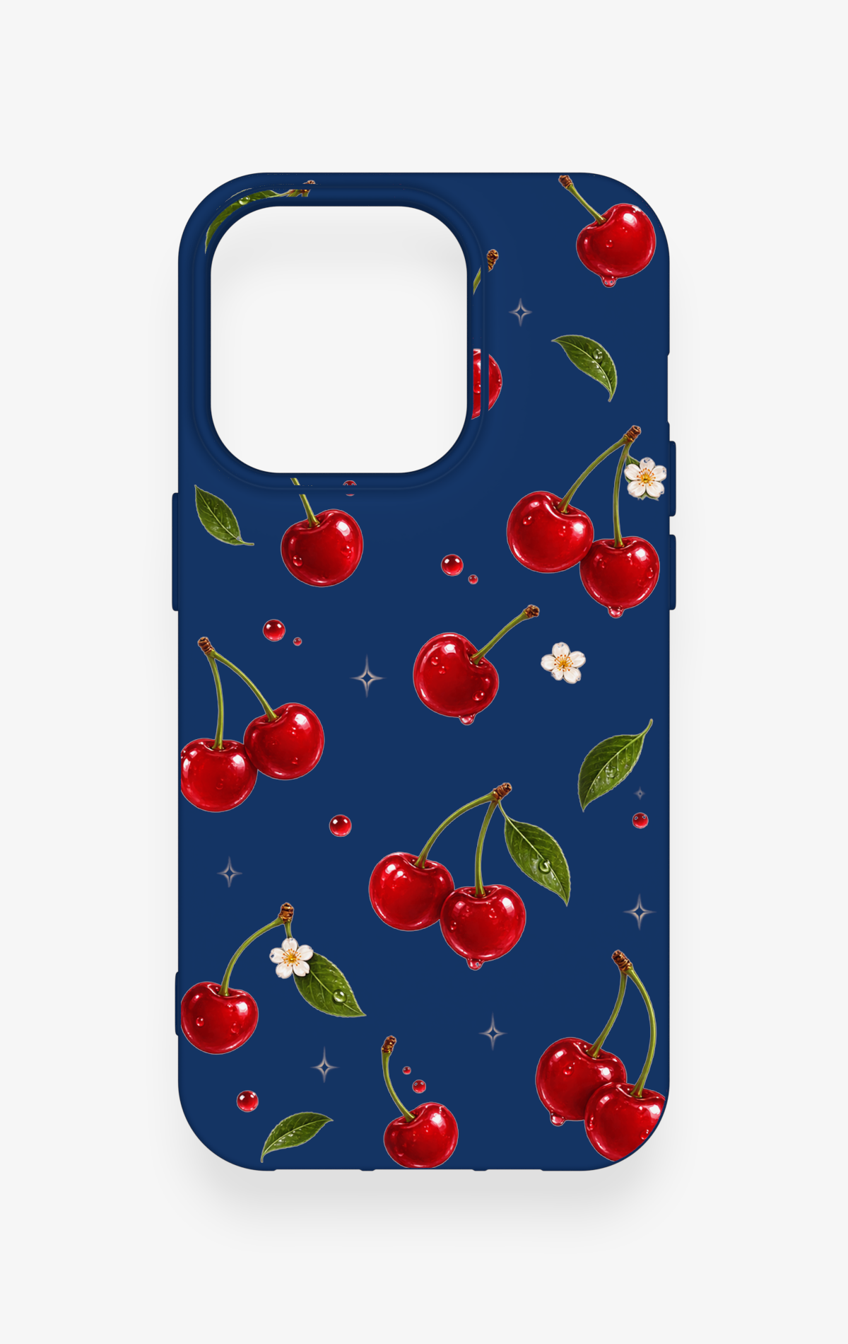 iPhone 14 Pro Uyumlu Kiraz Papatya Desenli Silikon Kılıf