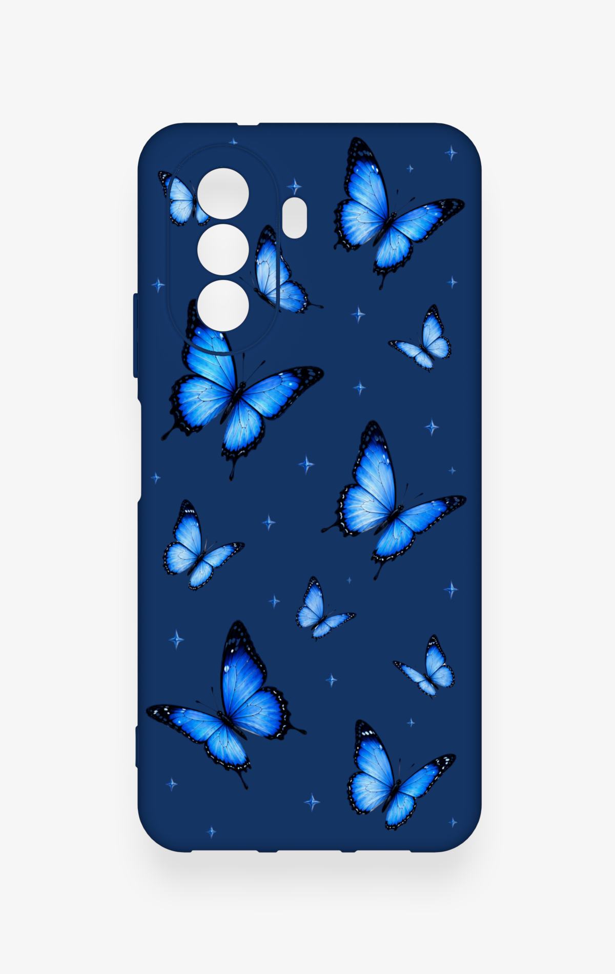 Huawei Nova Y70 Uyumlu Parlak Mavi Kelebek Desenli Silikon Kılıf
