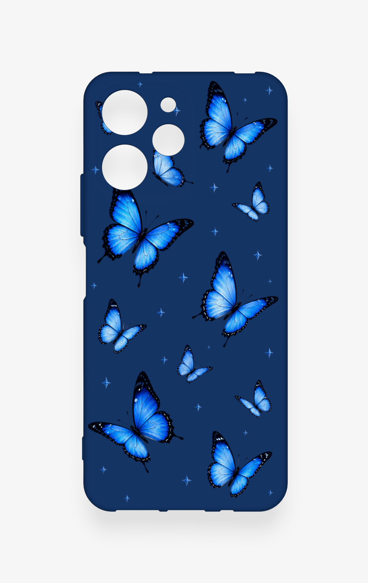 Redmi 12 Uyumlu Parlak Mavi Kelebek Desenli Silikon Kılıf