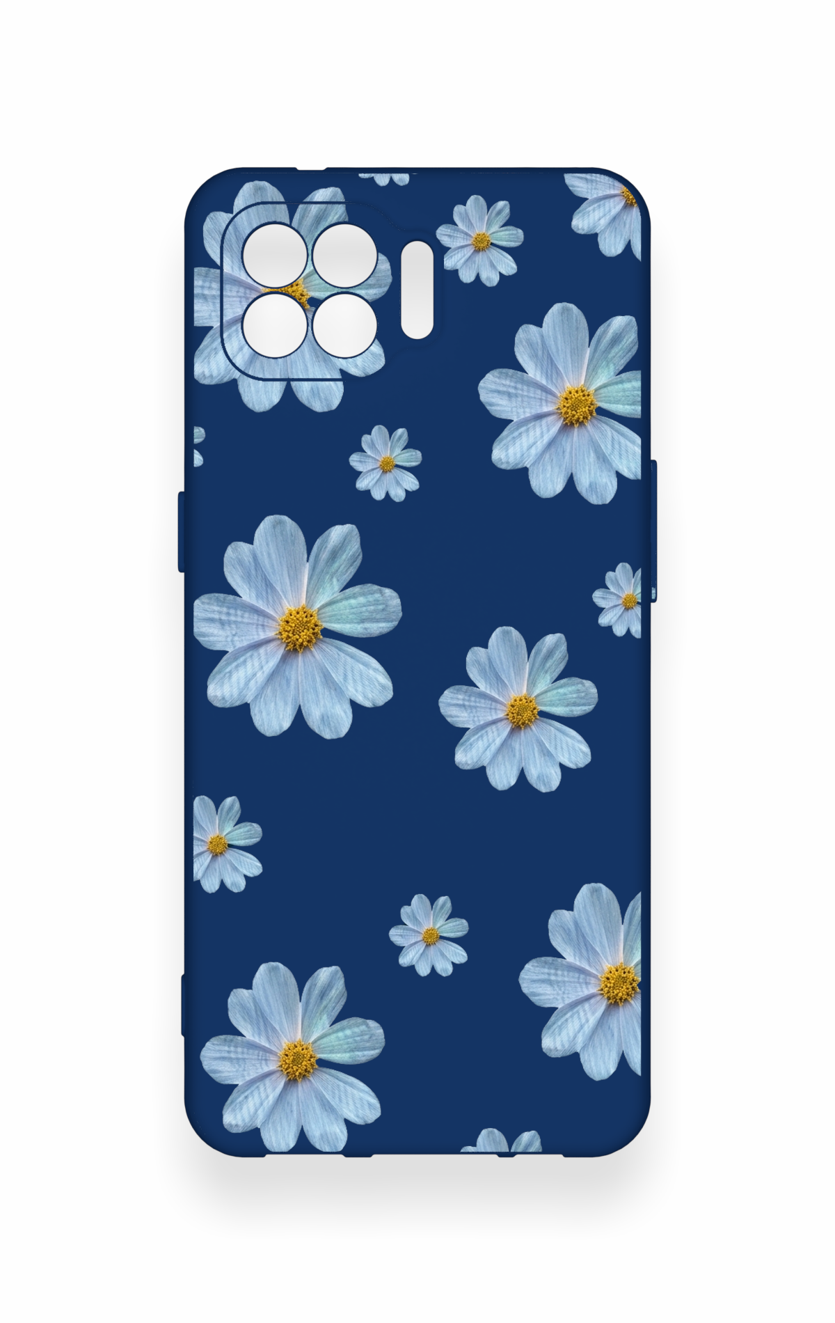 Oppo Reno 4 Lite Uyumlu Mavi Papatya Desenli Silikon Kılıf